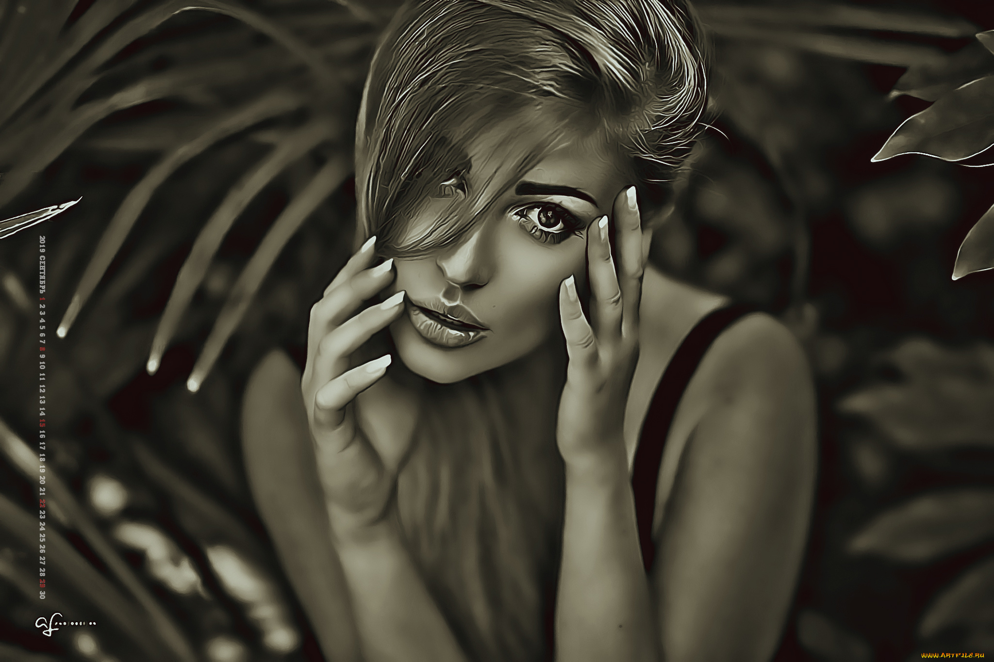 календари, компьютерный, дизайн, растение, девушка, 2019, calendar, женщина, лицо, взгляд