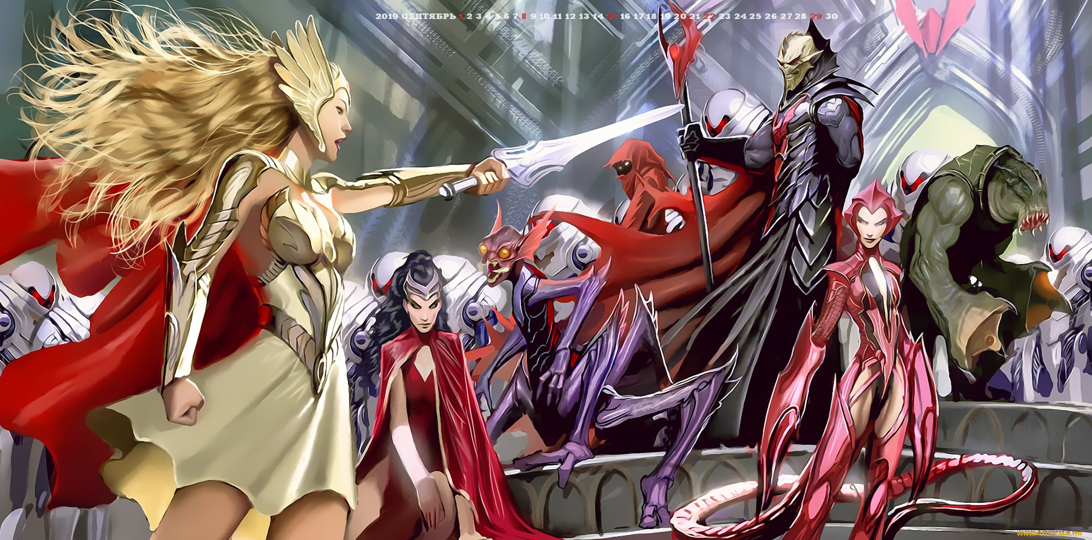 календари, фэнтези, 2019, calendar, монстр, существо, девушка, воительница, ооужие