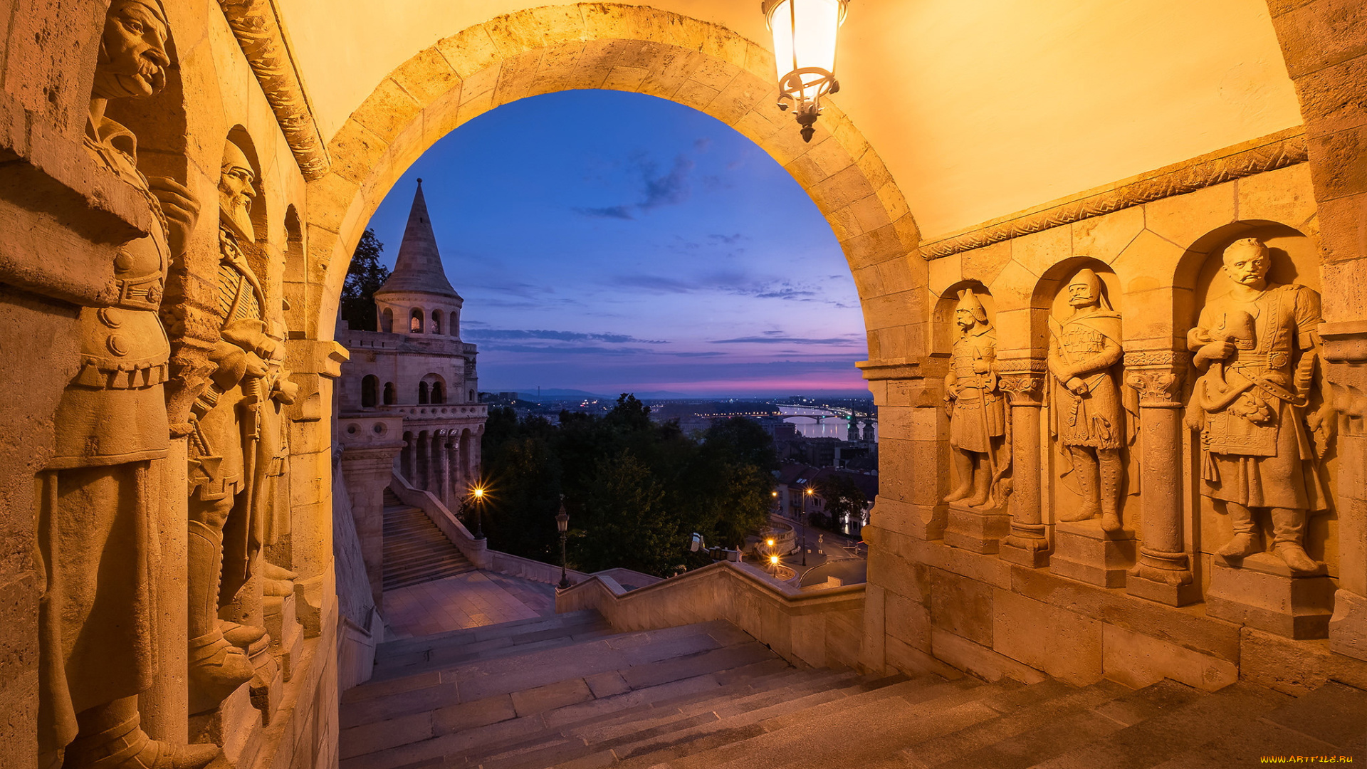 города, будапешт, , венгрия, арка, лестница, башня, скульптуры