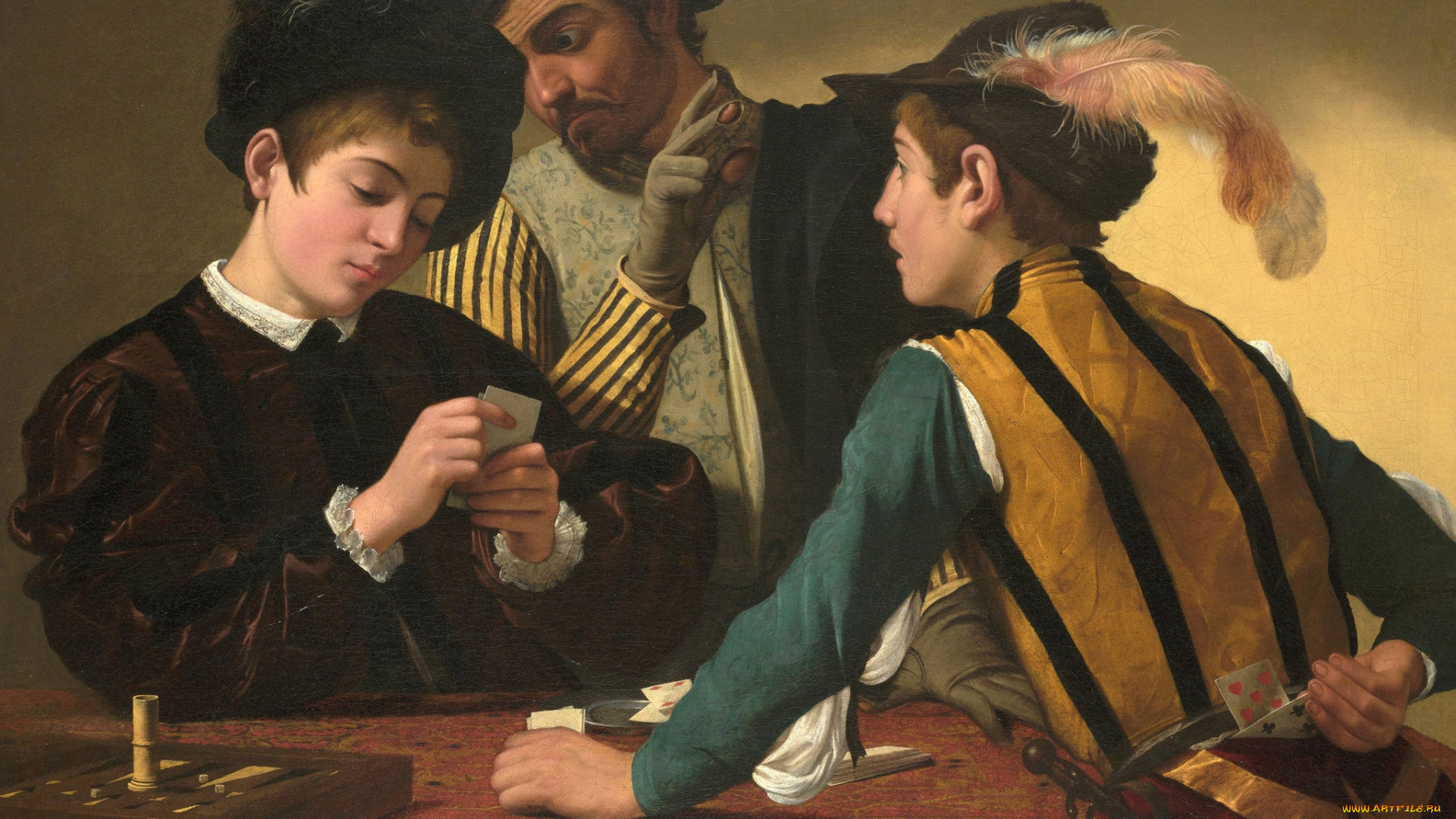 шулеры, рисованное, caravaggio, игроки, карты, шулер