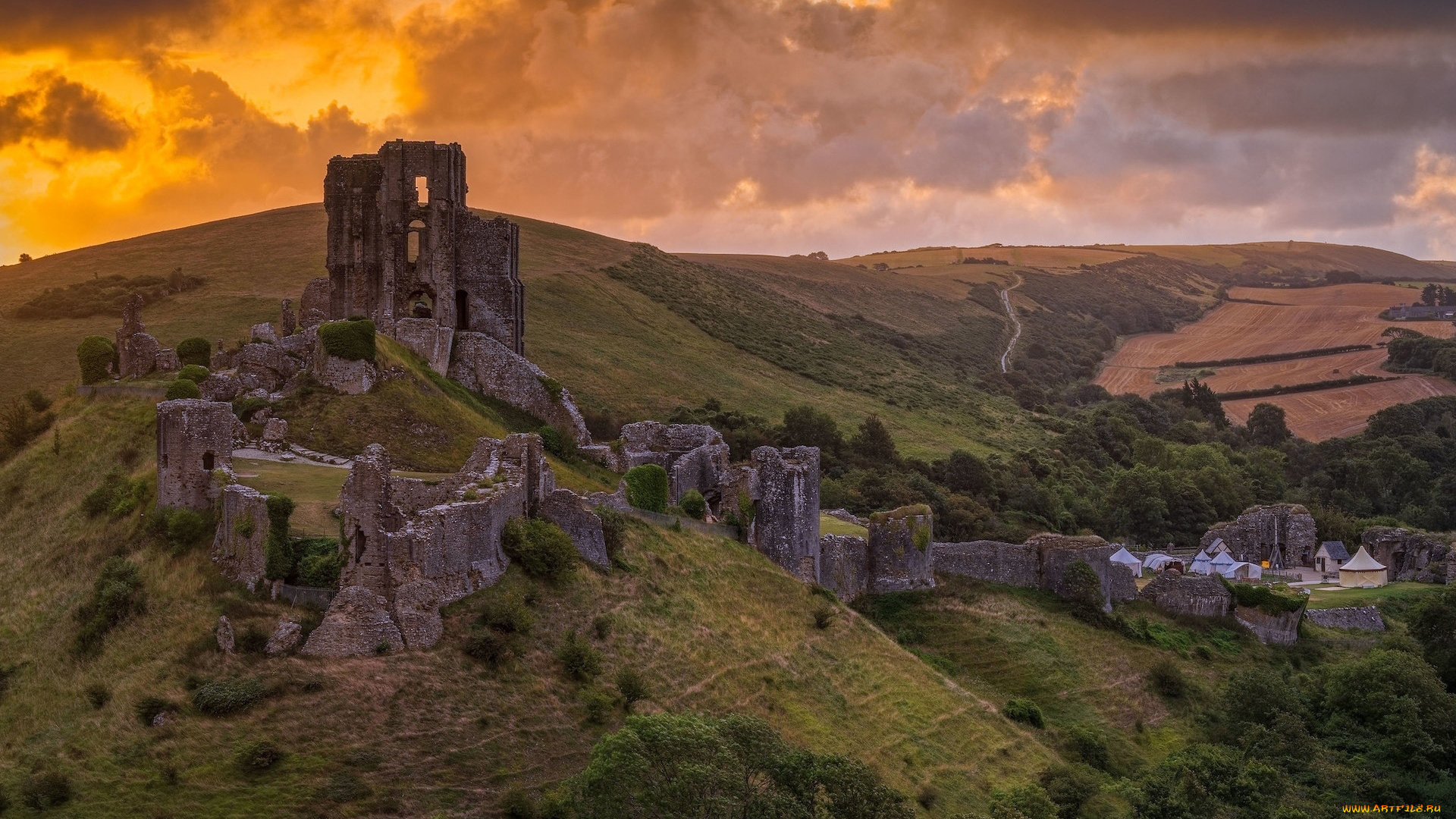 corfe, castle, города, замки, англии, corfe, castle