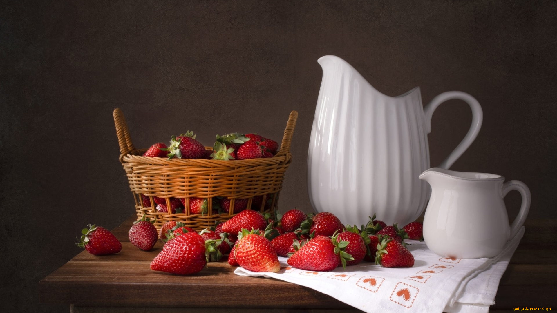 еда, клубника, , земляника, кувшин, корзинка