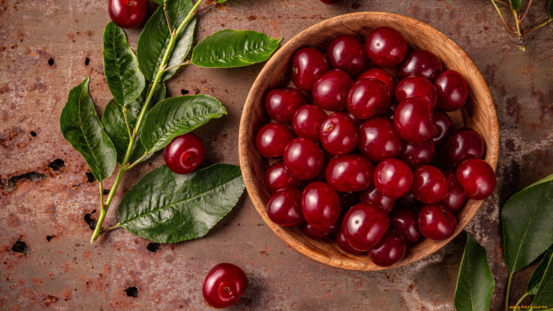 еда, вишня, , черешня, листья, миска, вишни, спелые