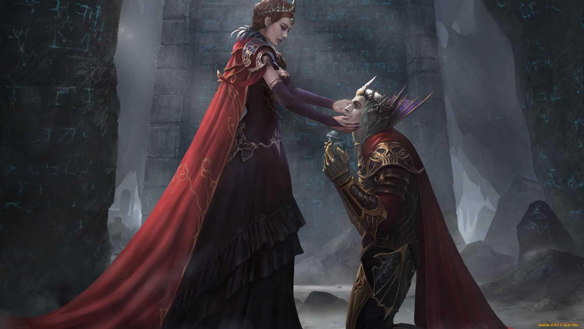 фэнтези, люди, королева, король, плащи, подарок