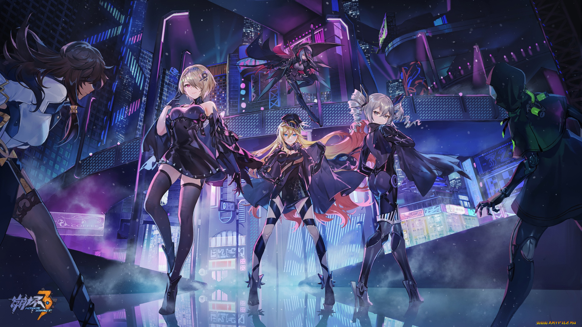 видео, игры, honkai, impact, девушки, город