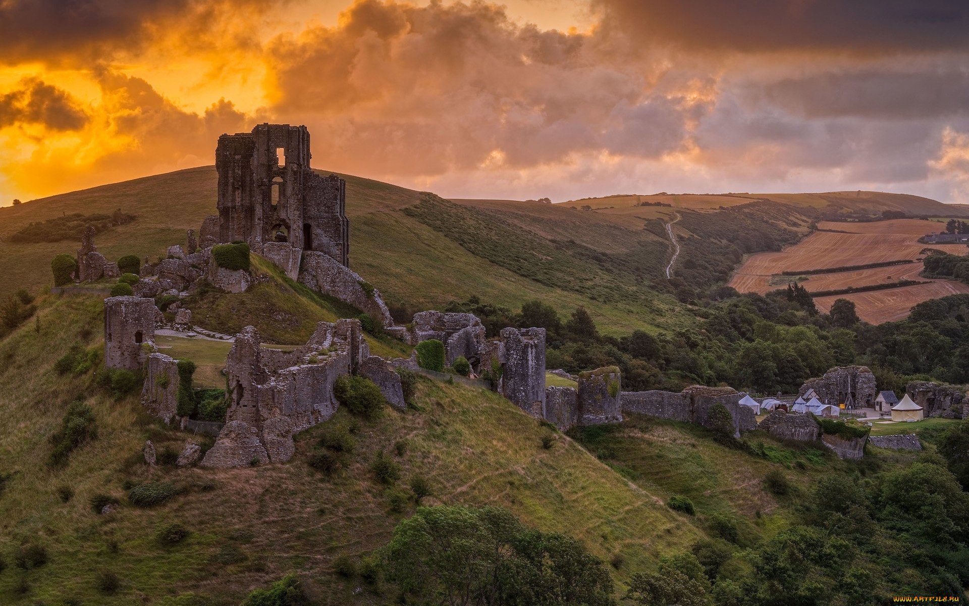 corfe, castle, города, замки, англии, corfe, castle