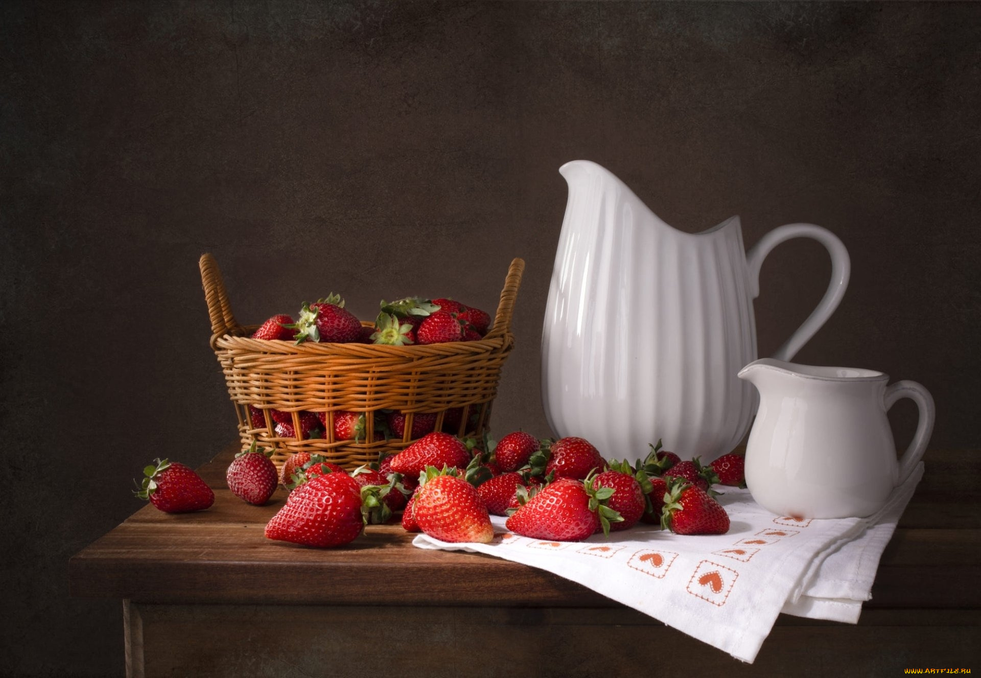 еда, клубника, , земляника, кувшин, корзинка