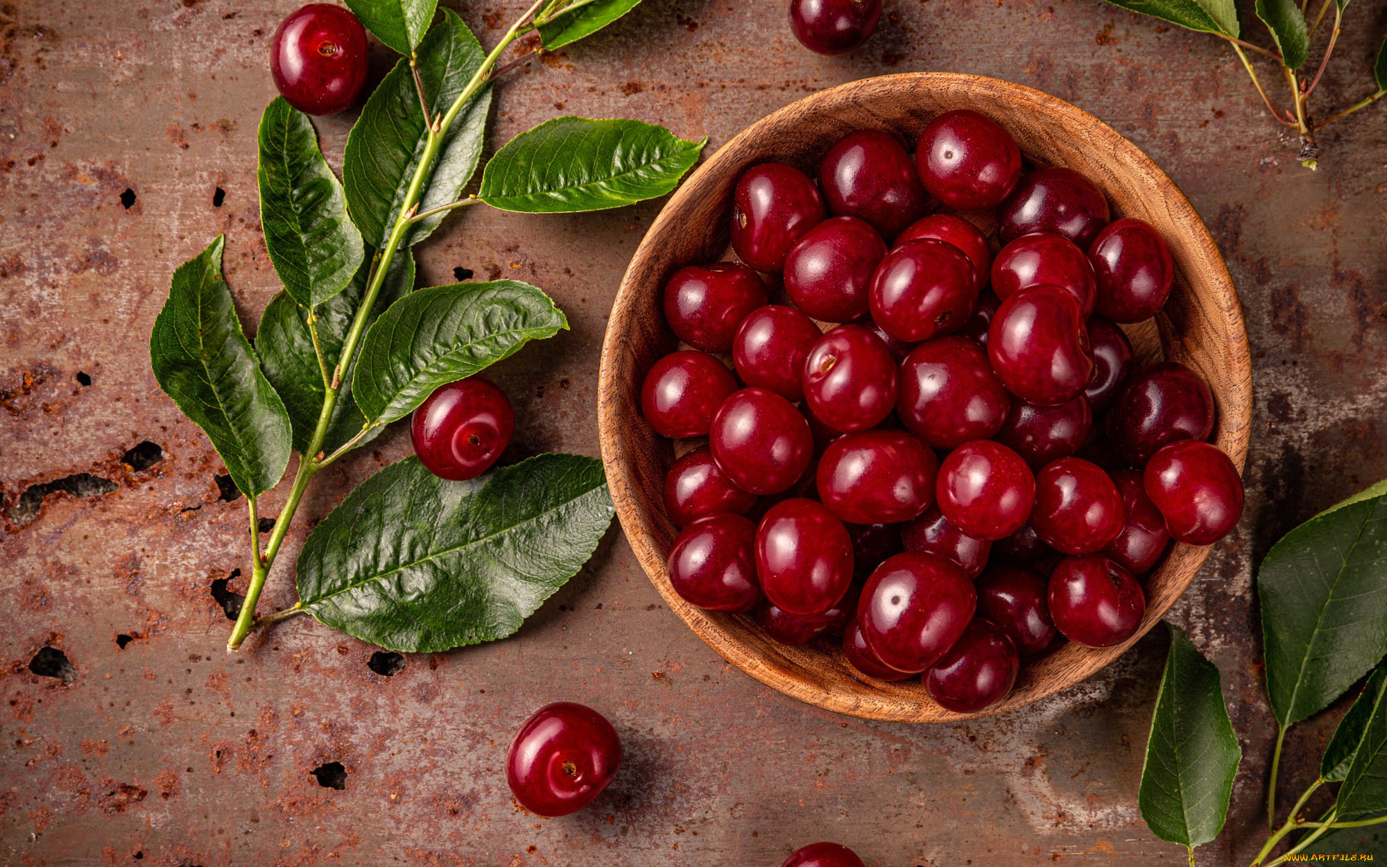 еда, вишня, , черешня, листья, миска, вишни, спелые