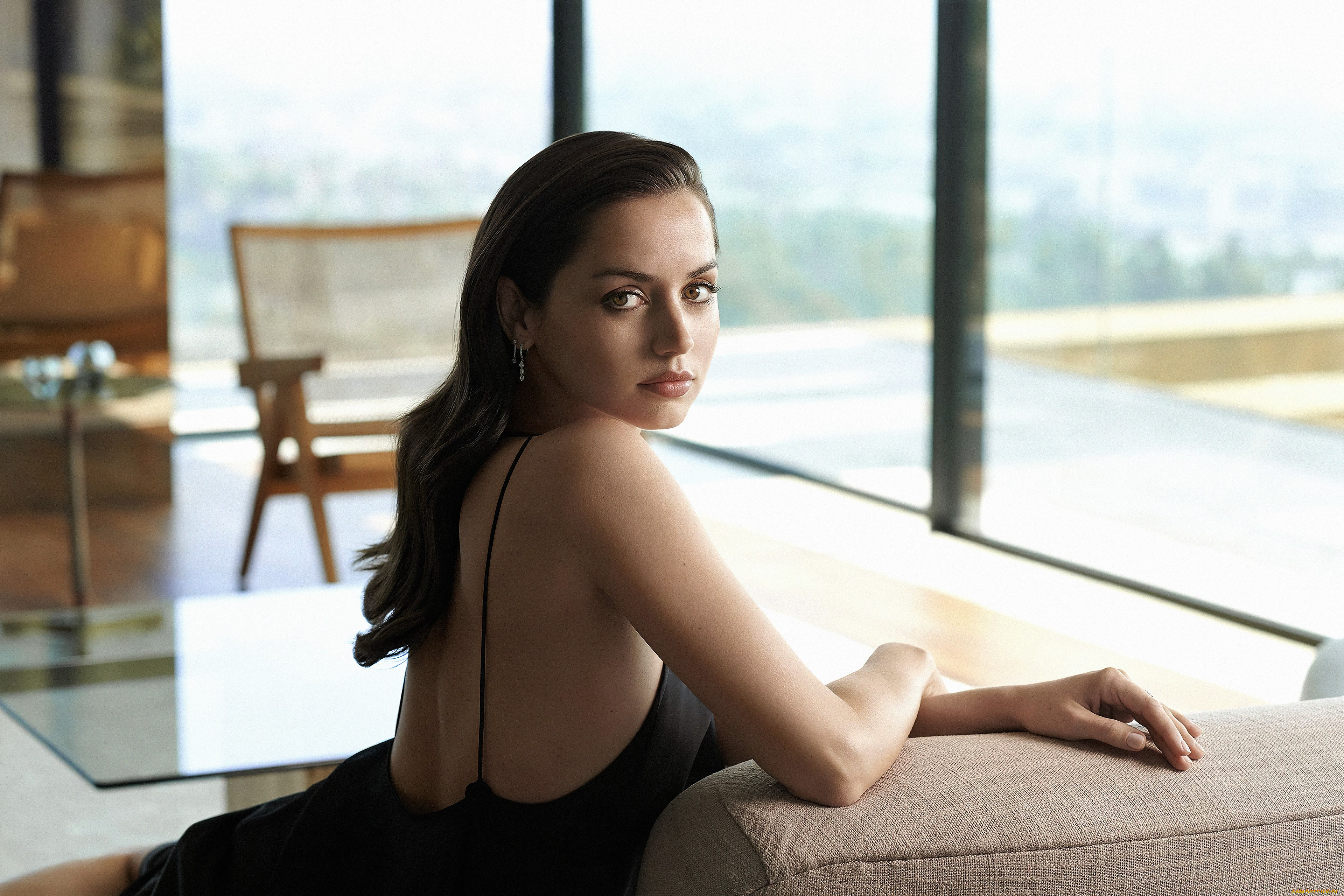 девушки, ana, de, armas, брюнетка, платье, окно