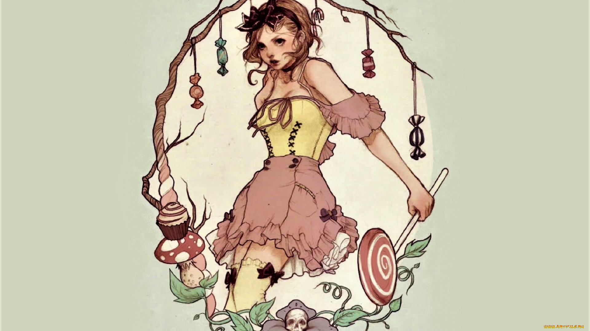 рисованное, люди, девочка, леденец