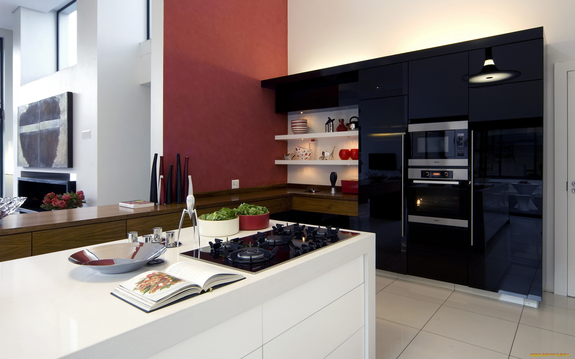 интерьер, кухня, плита, духовка, книга