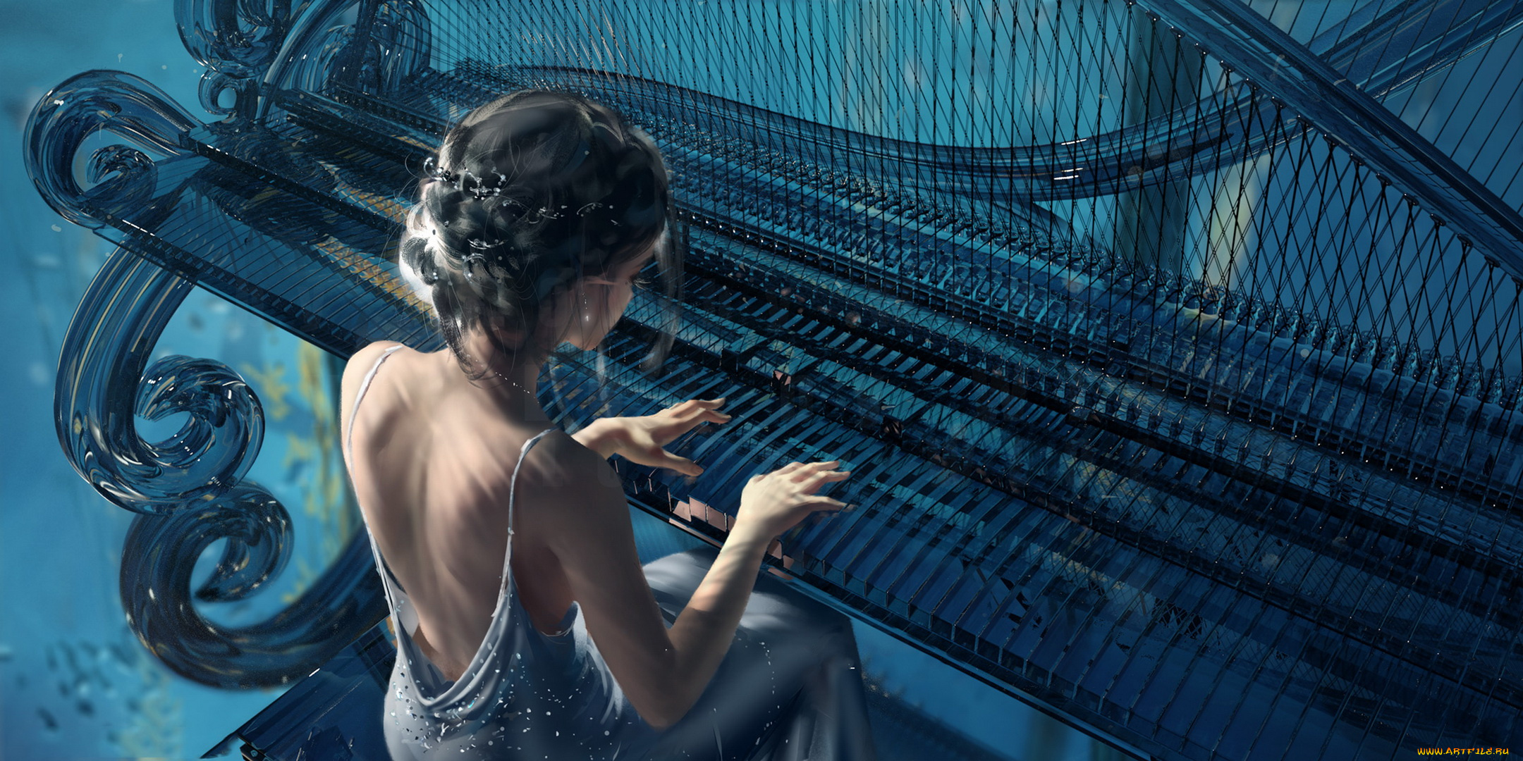 фэнтези, _ghost, blade, , , призрачный, клинок, девушка, фон, рояль