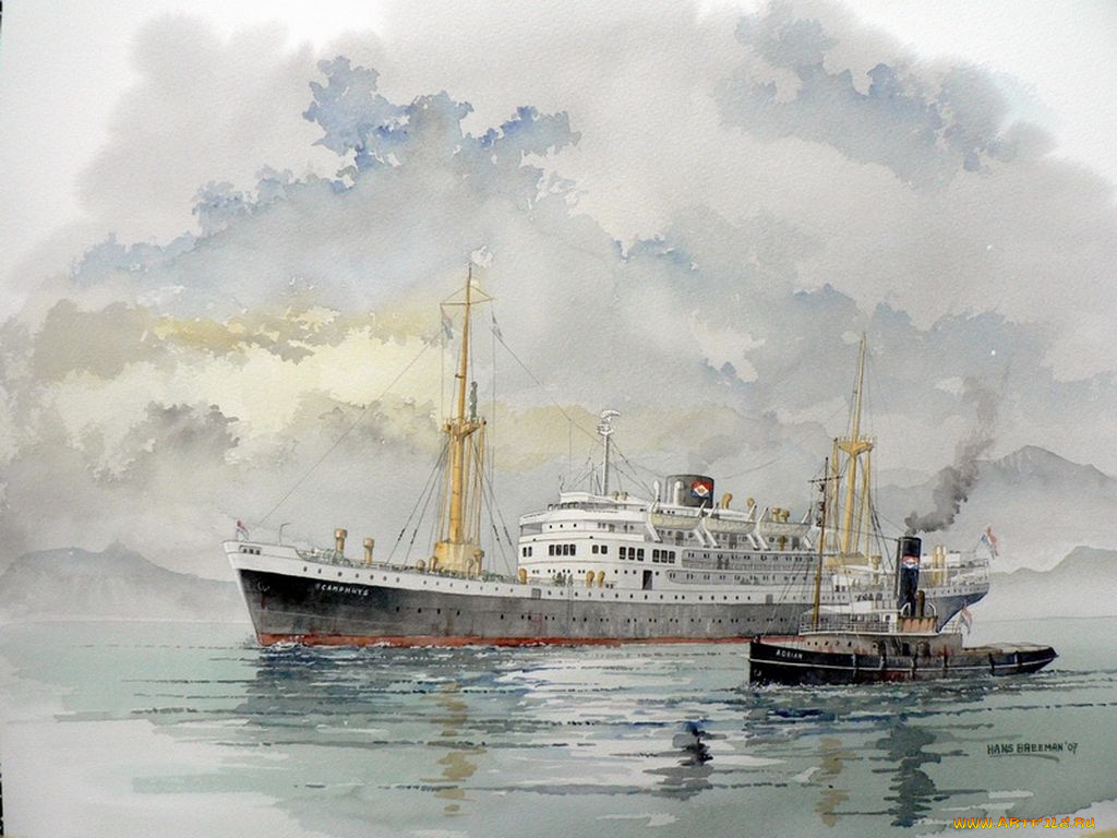 корабли, рисованные