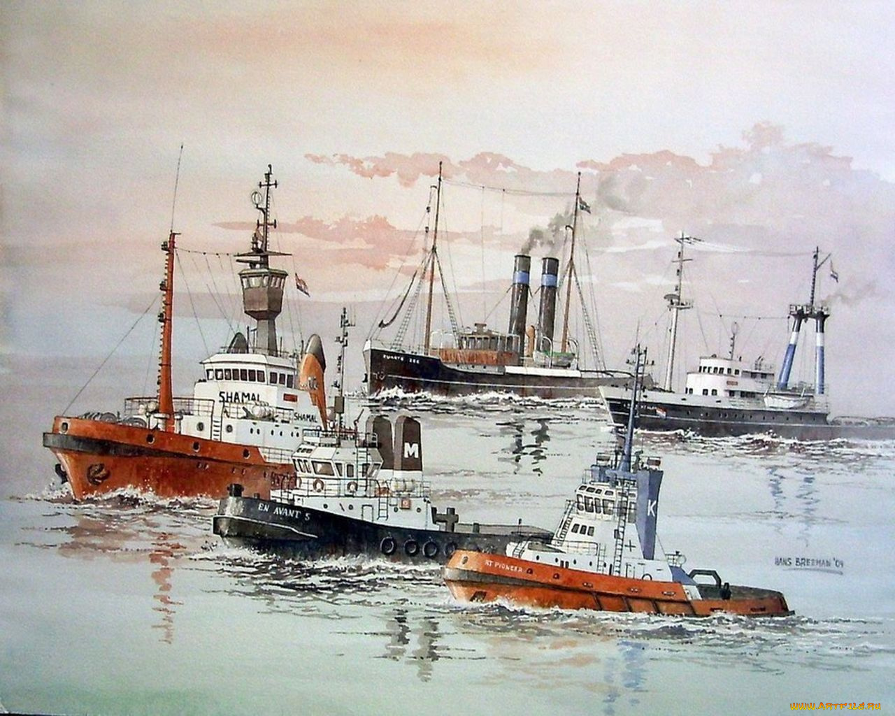 корабли, рисованные