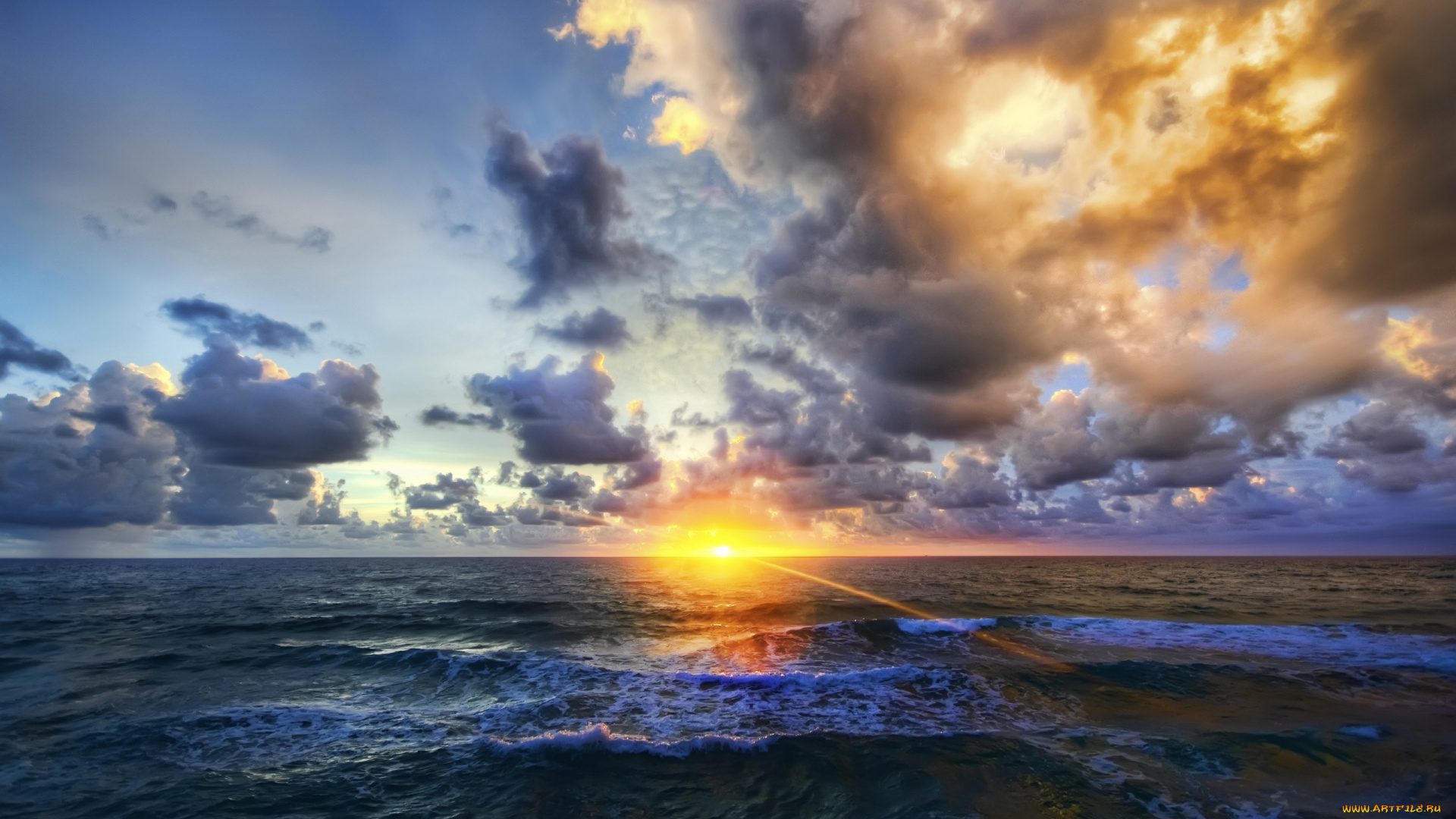 природа, восходы, закаты, море, облака