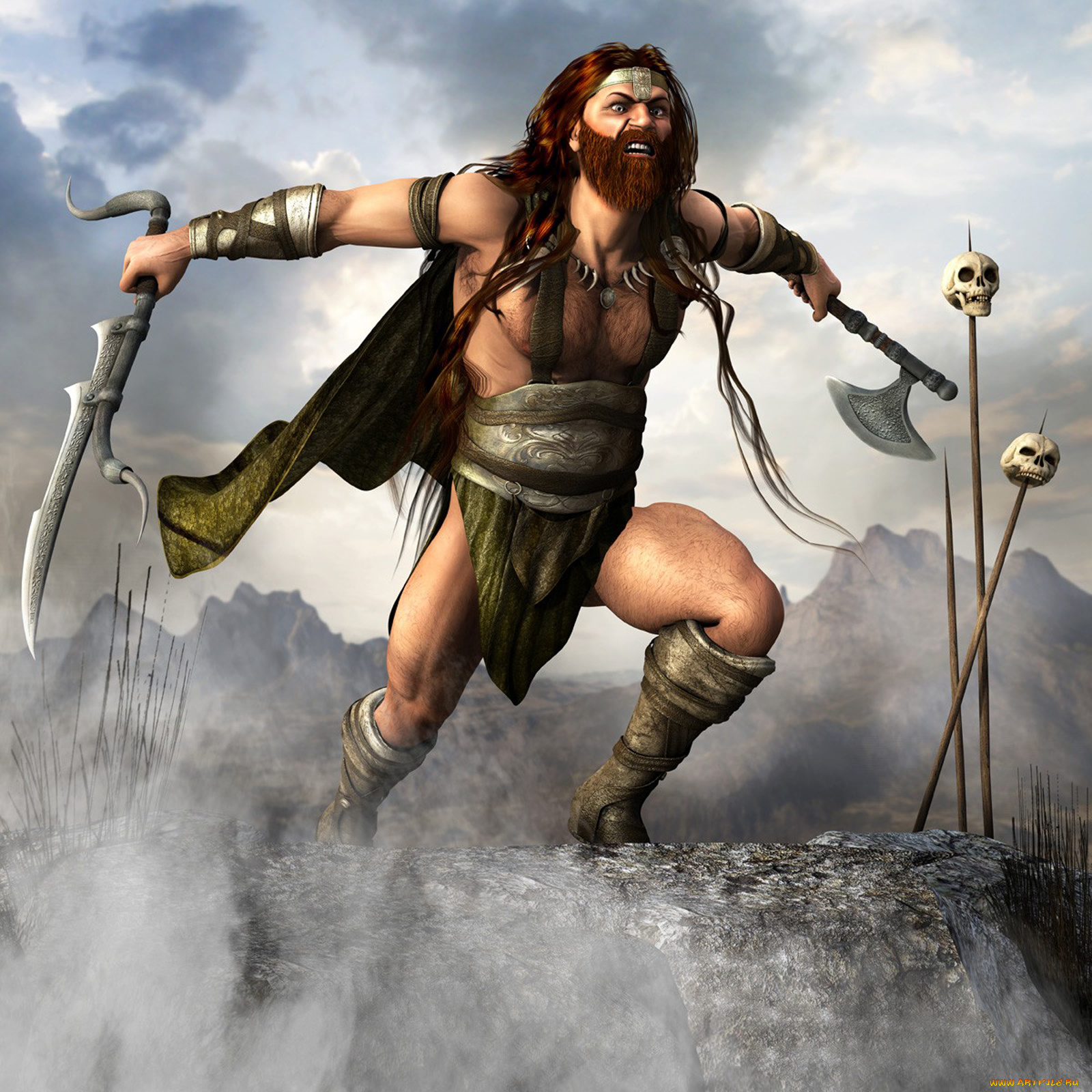 3д, графика, military, черепа, облака, оружия