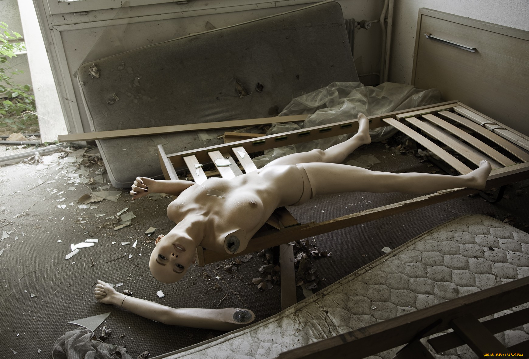 разное, компьютерный, дизайн, девушка, ню, манекен, руины