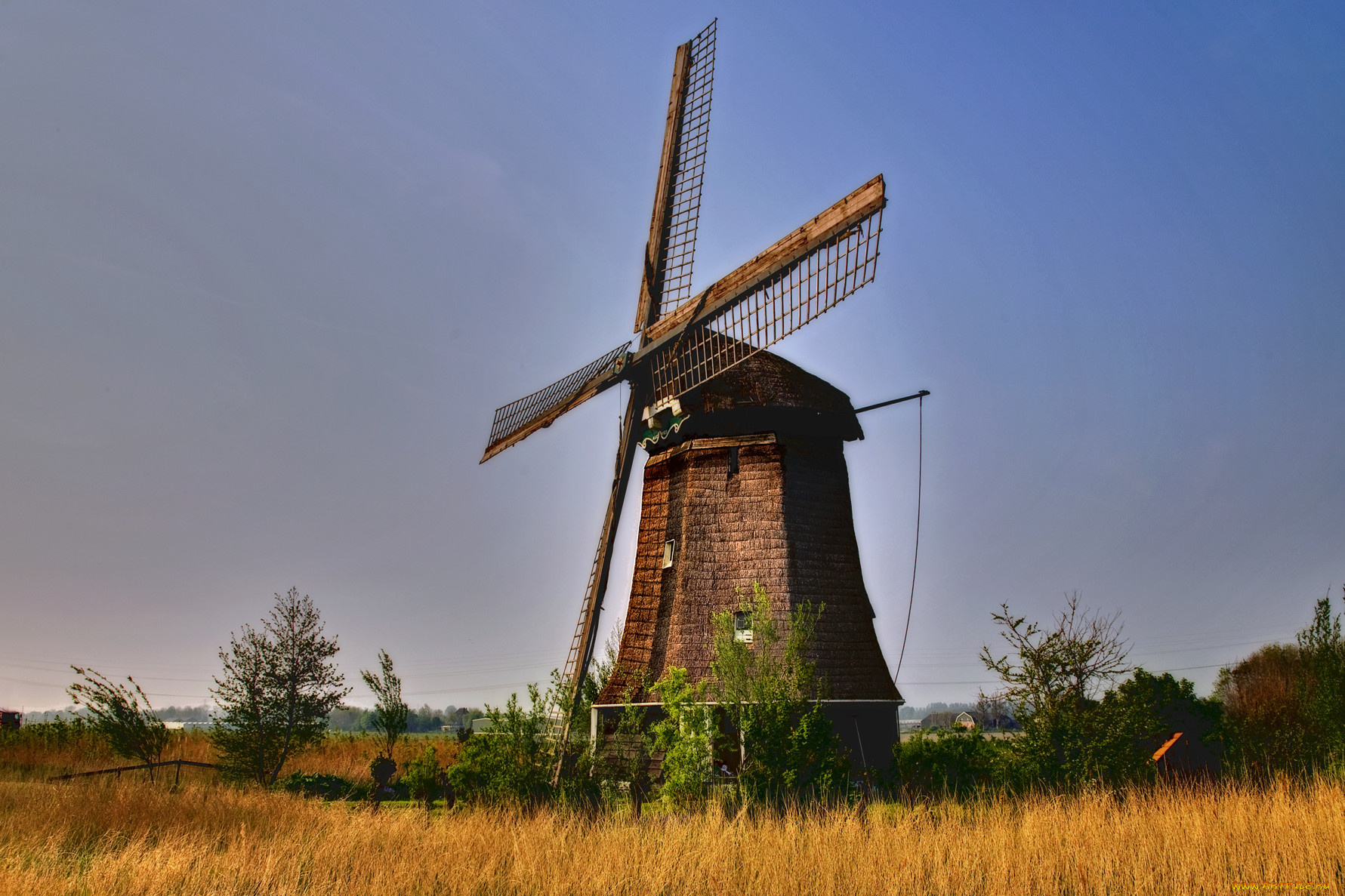 разное, мельницы, деревья, трава, ветряк