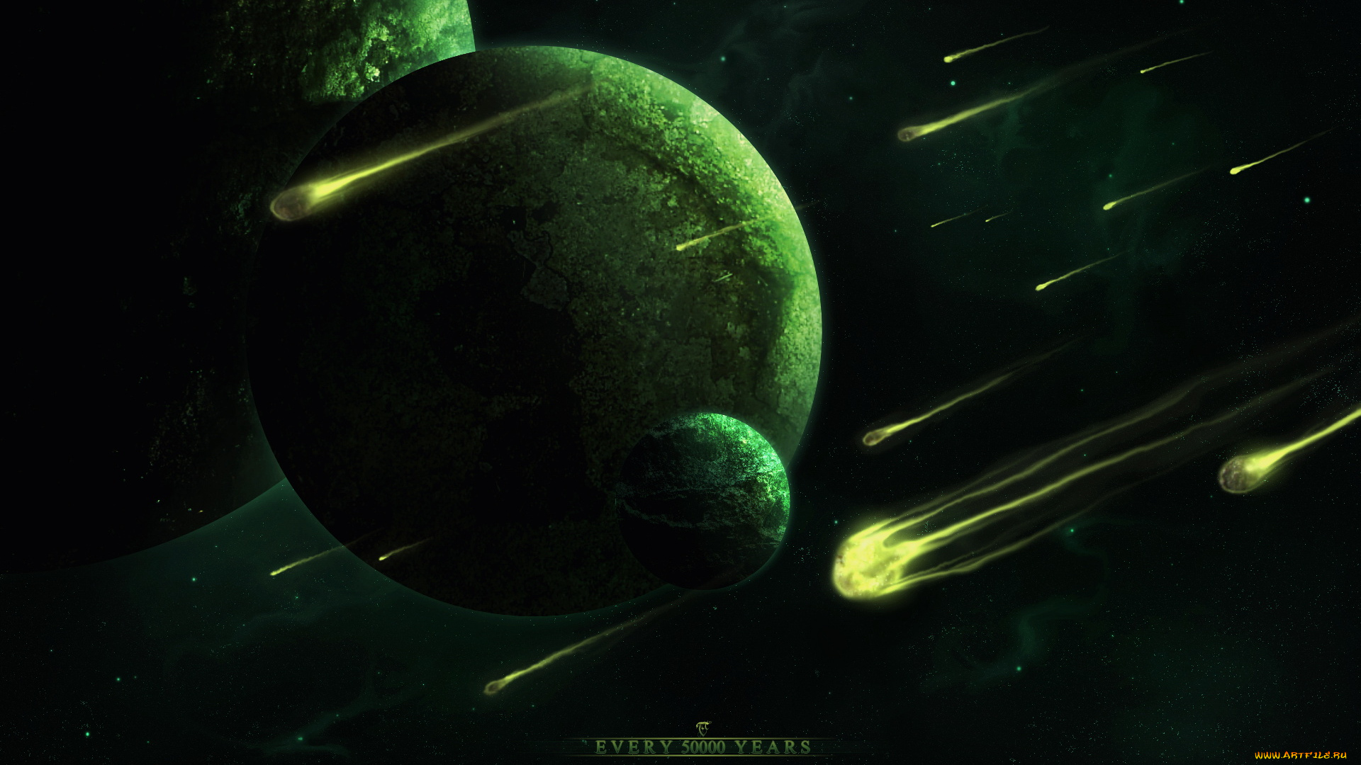 космос, арт, планеты, астероиды