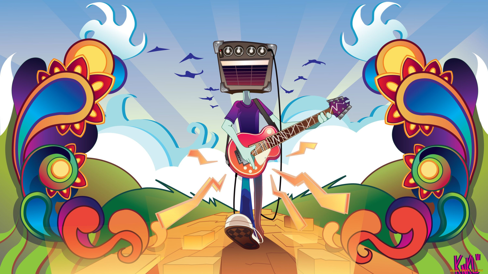 векторная, графика, гитара