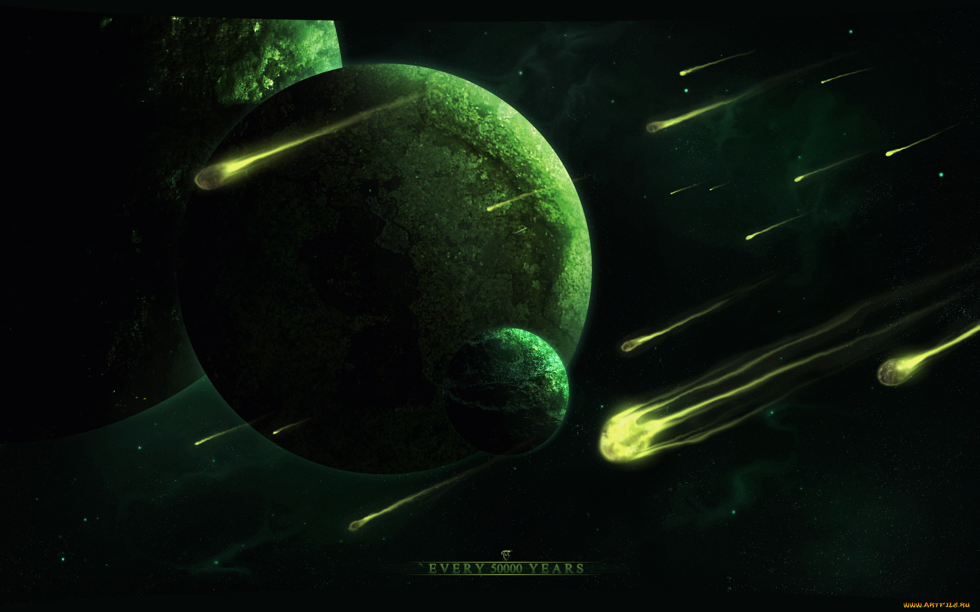 космос, арт, планеты, астероиды