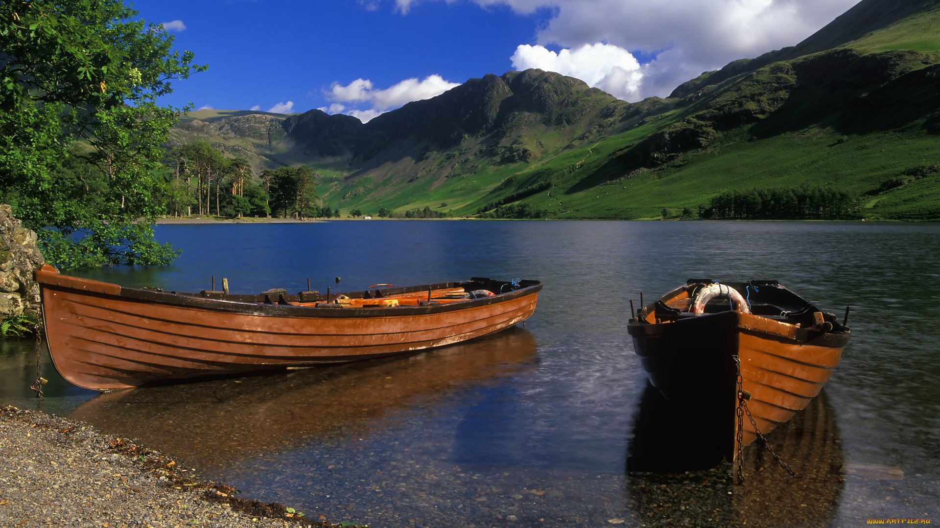 корабли, лодки, шлюпки, озеро, горы, пейзаж