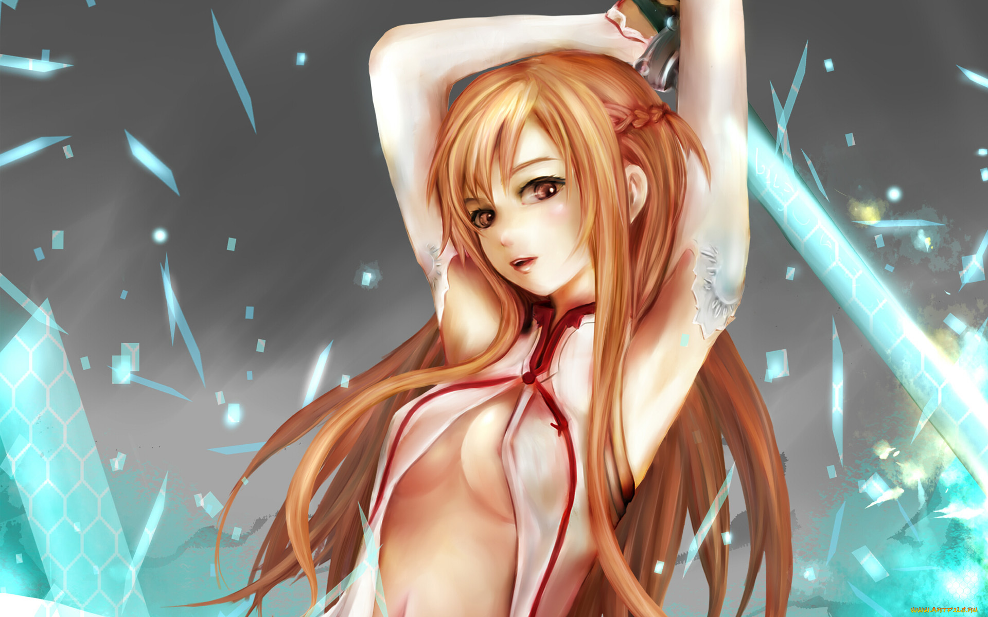 аниме, sword, art, online, девушка, меч, осколки, yuuki, asuna, zhang, xiao, bo