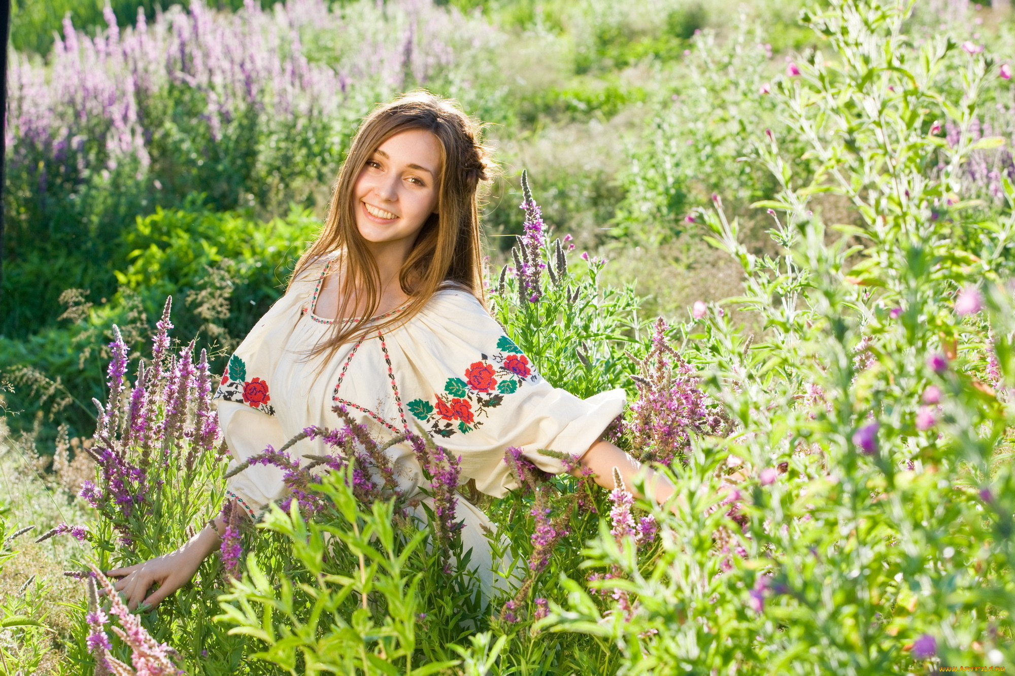 -Unsort, Брюнетки, Шатенки, девушки, unsort, брюнетки, шатенки, цветы, луг