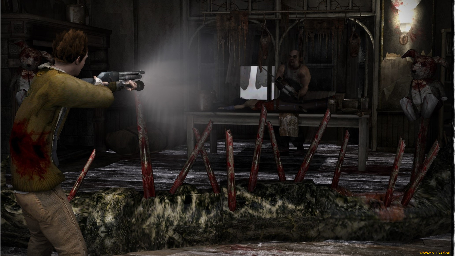 3д, графика, fantasy, фантазия, кровь, существо, помещение, оружие