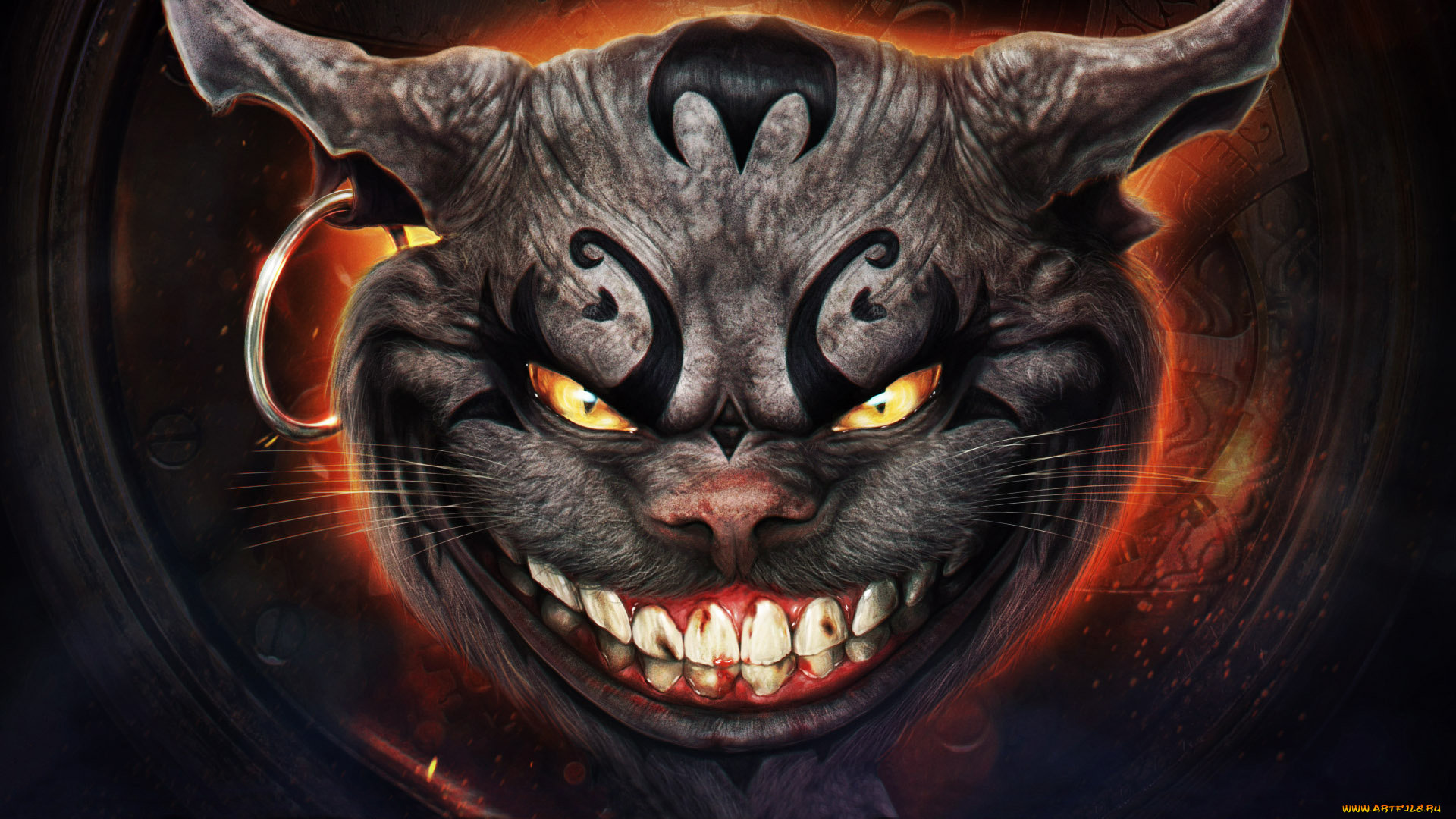 фэнтези, существа, серьга, зубы, кот