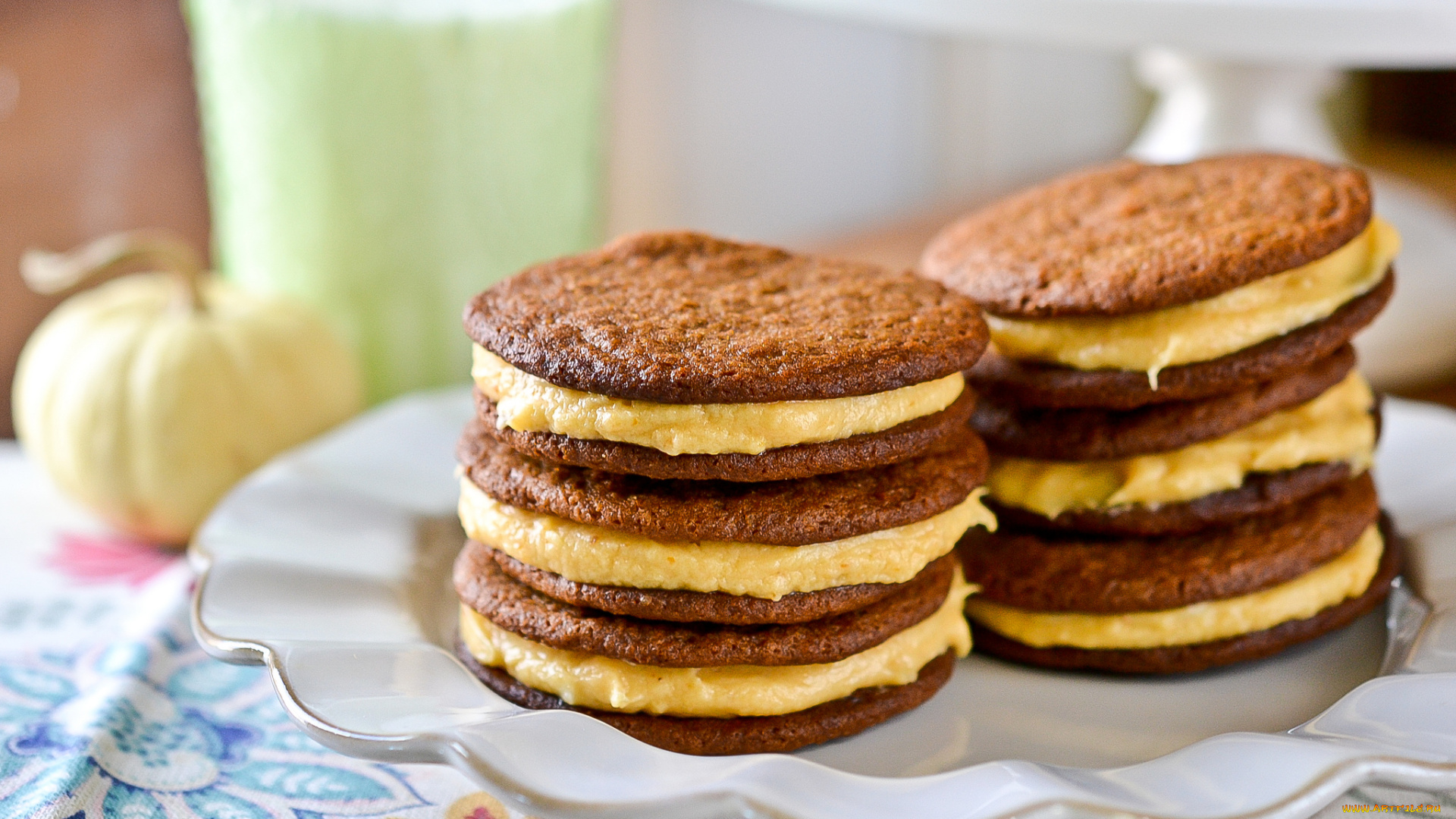 pumpkin, cream, cookie, sandwiches, еда, пирожные, кексы, печенье, тарелка