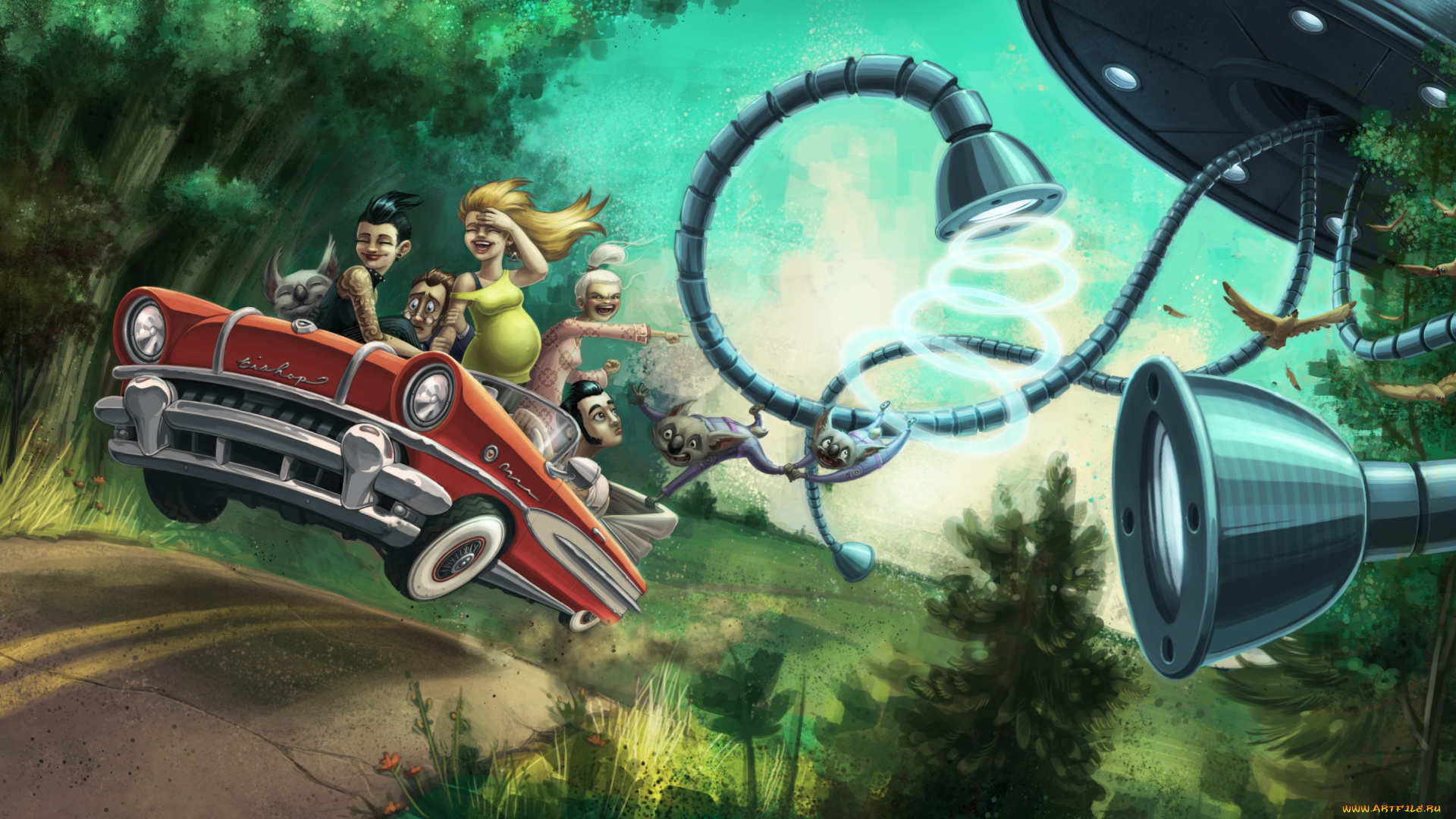 рисованные, люди, нло