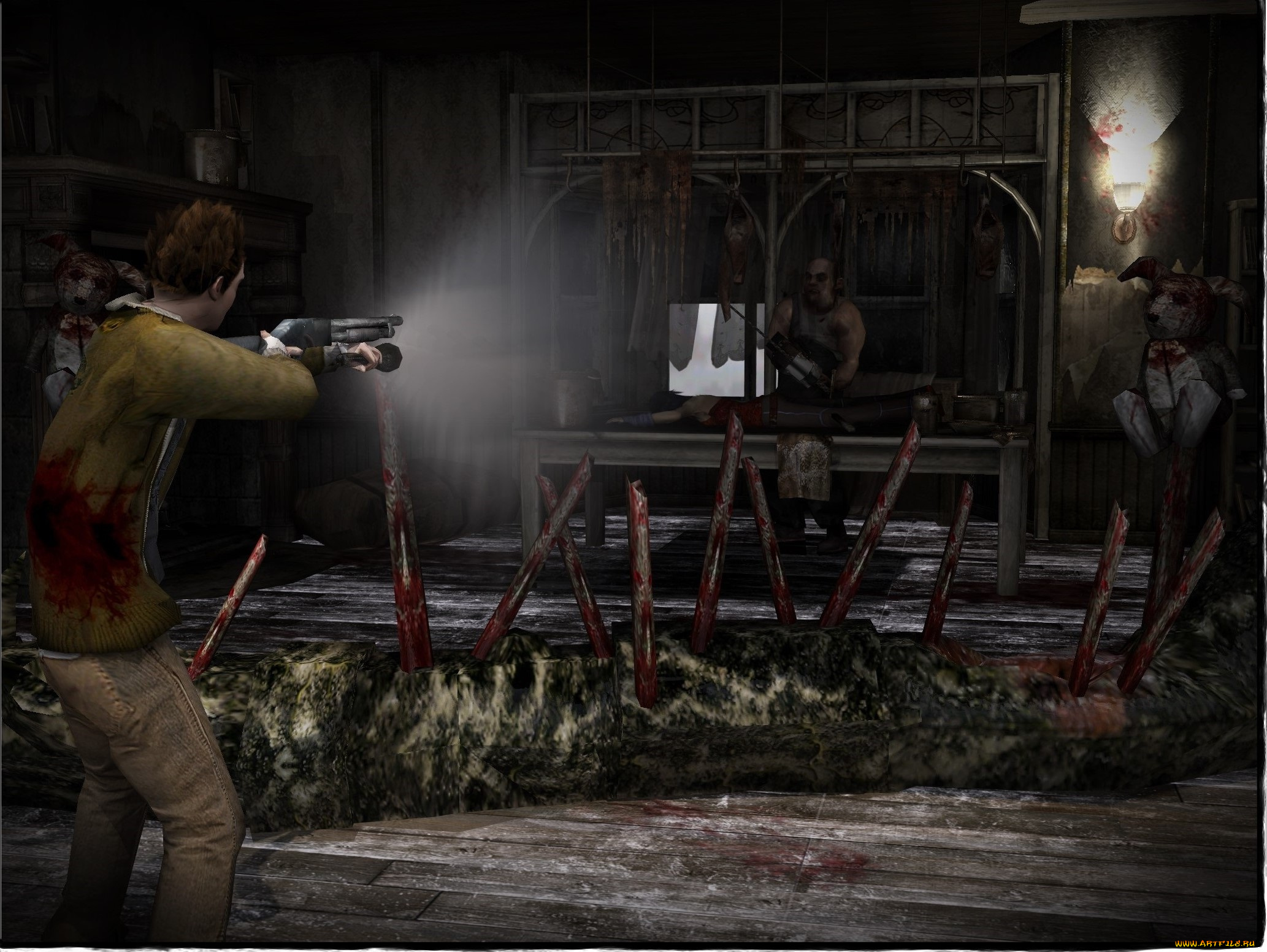 3д, графика, fantasy, фантазия, кровь, существо, помещение, оружие