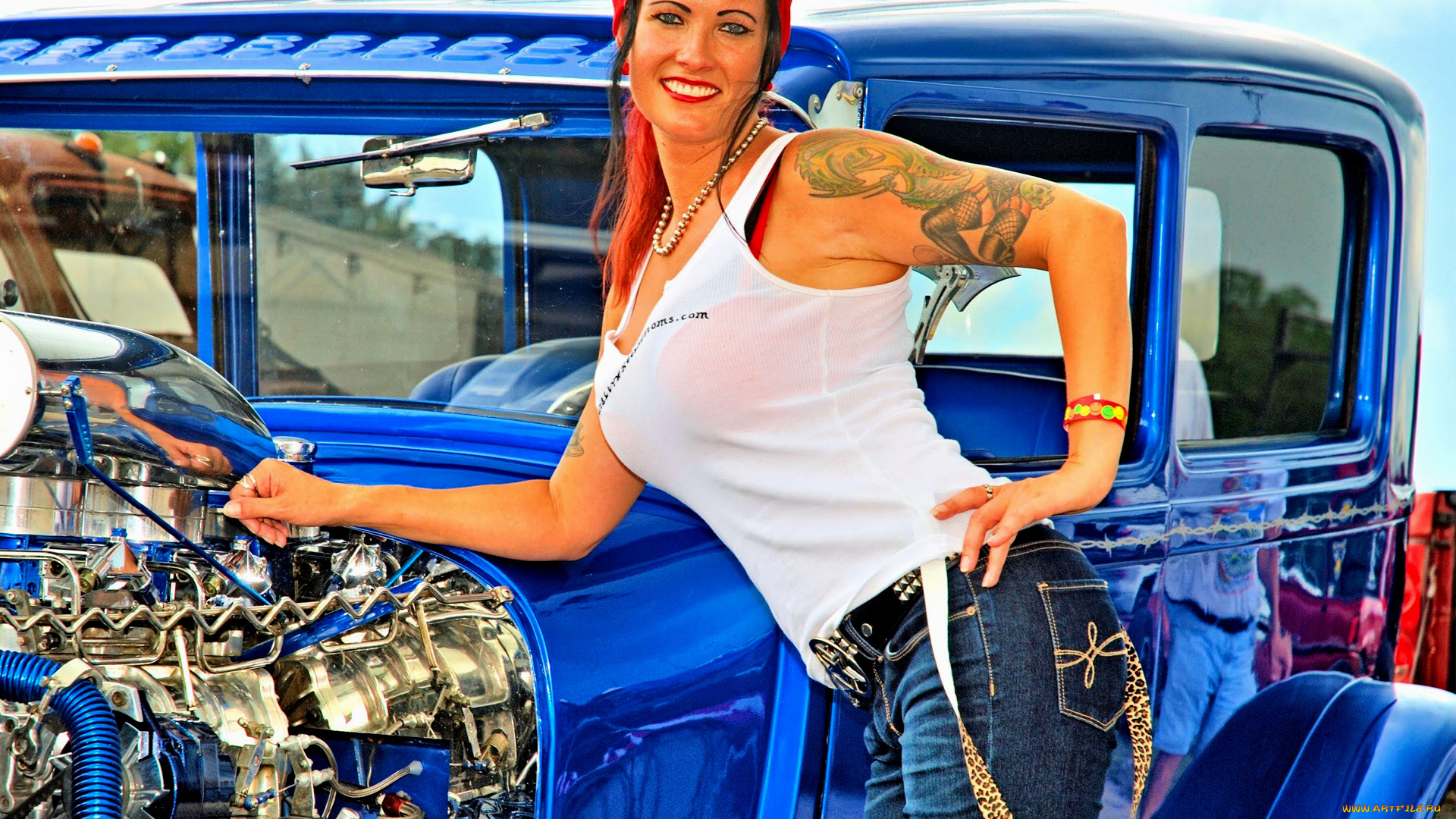 автомобили, авто, с, девушками, pin-up, woman, blue, hotrod