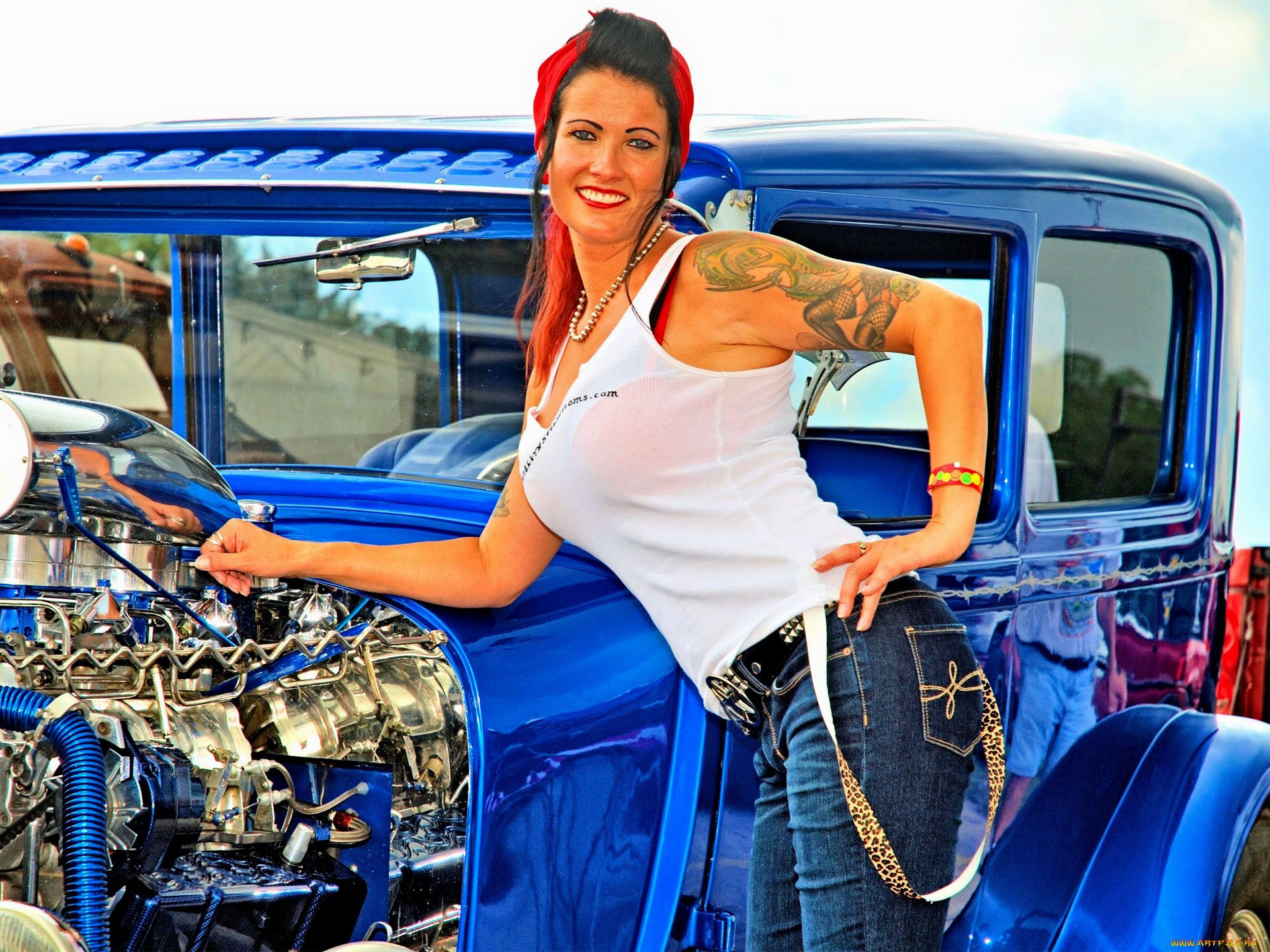 автомобили, авто, с, девушками, pin-up, woman, blue, hotrod