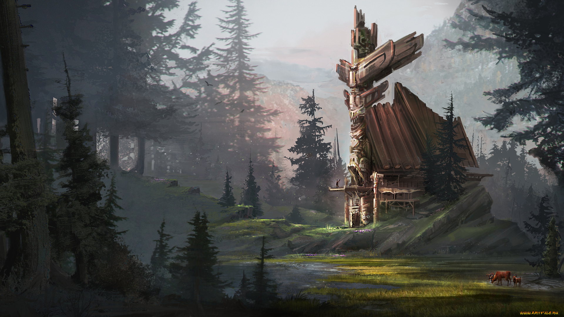 фэнтези, иные, миры, , иные, времена, мир, иной, олени, лес, тотем, дом