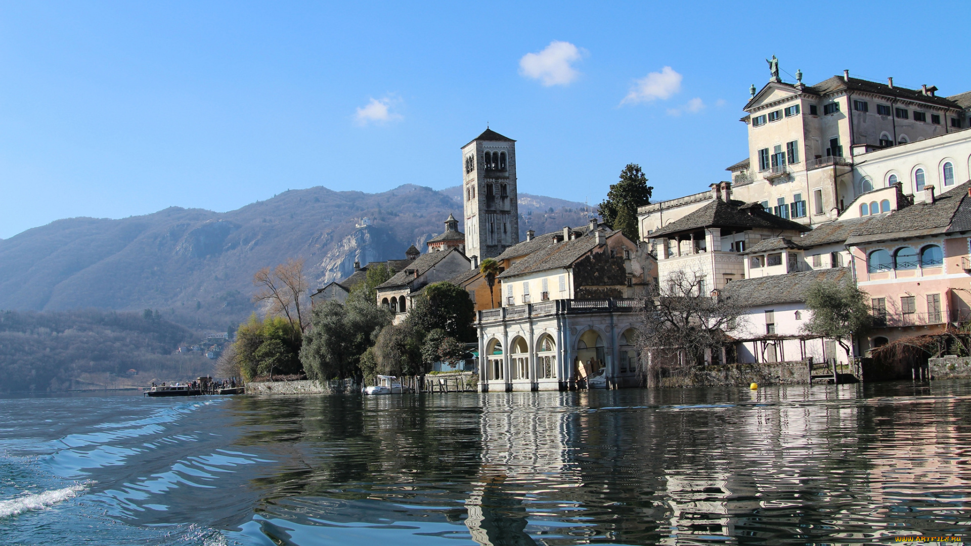isola, san, giulio, города, -, здания, , дома, италия, поселок, остров