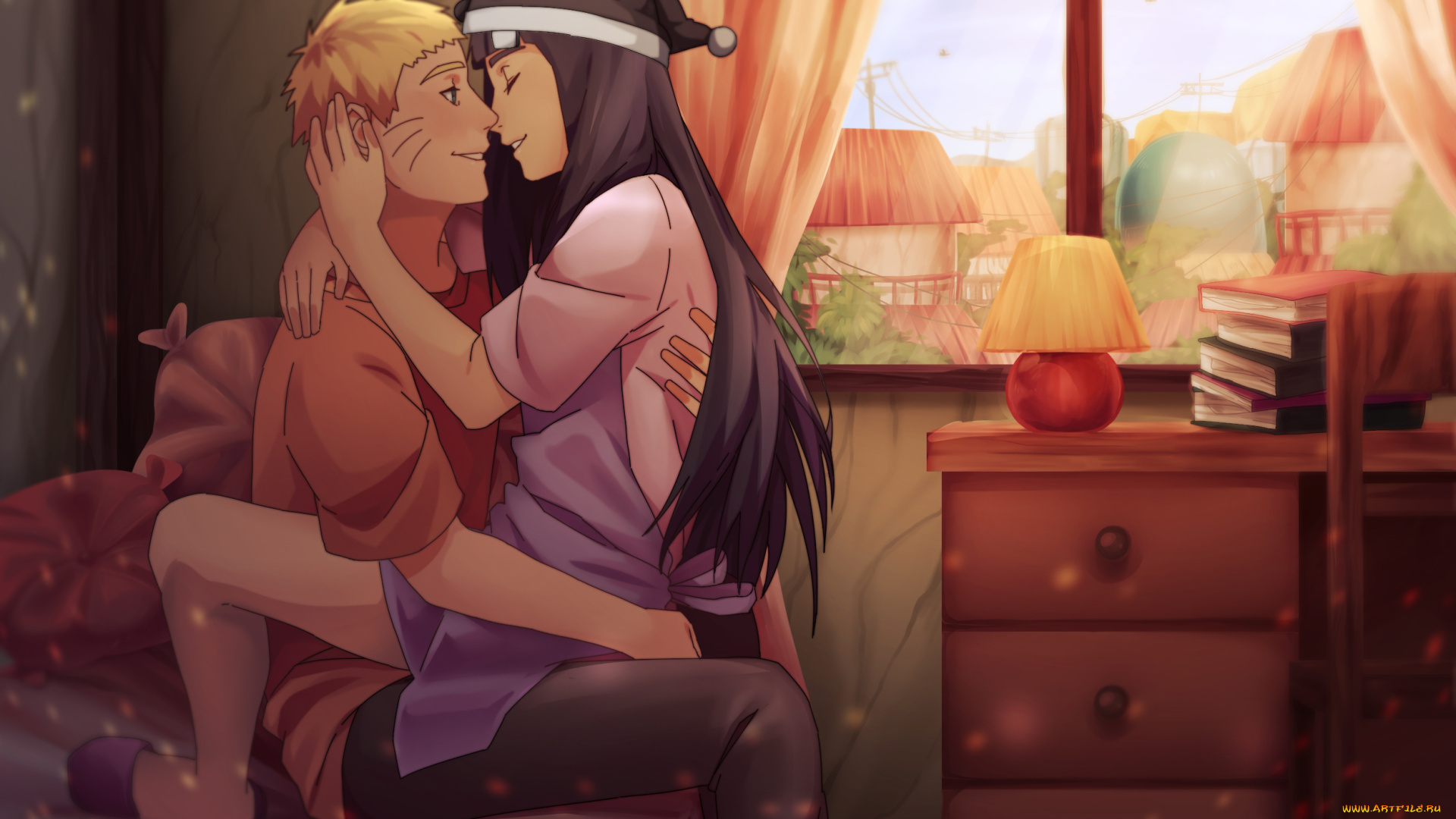 разное, арты, наруто, хината, девушка, парень, аниме, арт, романтика, обьятия