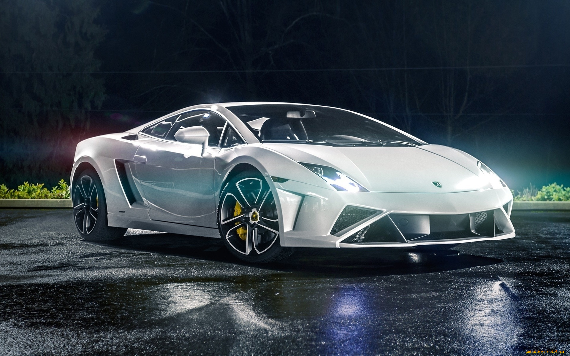 автомобили, lamborghini, блеск, белый, ламборгини, ночь