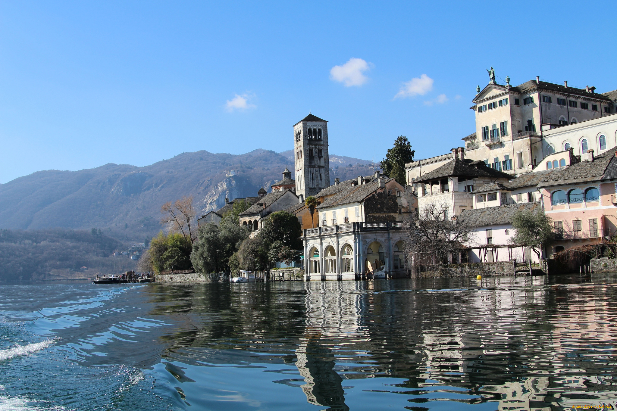 isola, san, giulio, города, -, здания, , дома, италия, поселок, остров