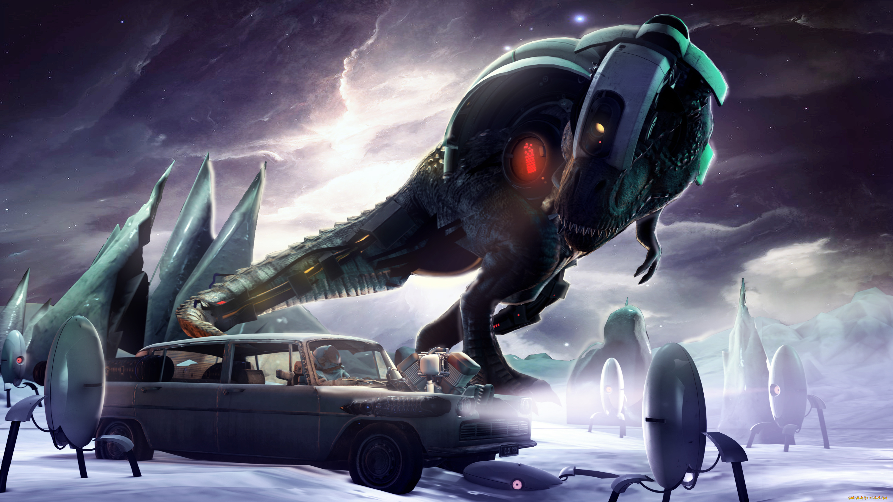 фэнтези, роботы, , киборги, , механизмы, t-rex, tyrannosaurus, rex, portal, fan, art, динозавр, машина, космонавт