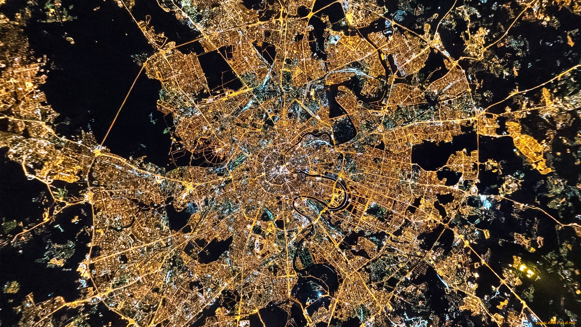 города, москва, , россия, город, панорама, огни, ночь