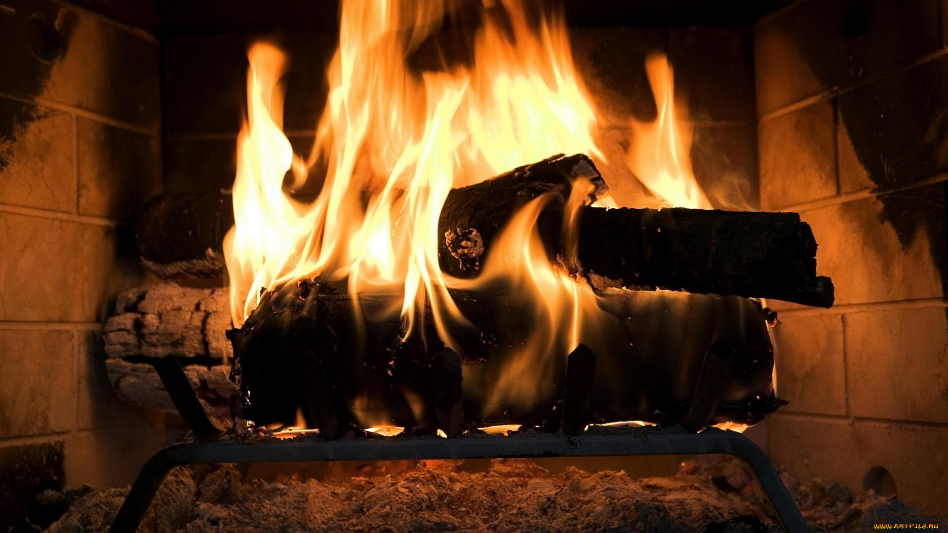 природа, огонь, пламя, дрова, камин