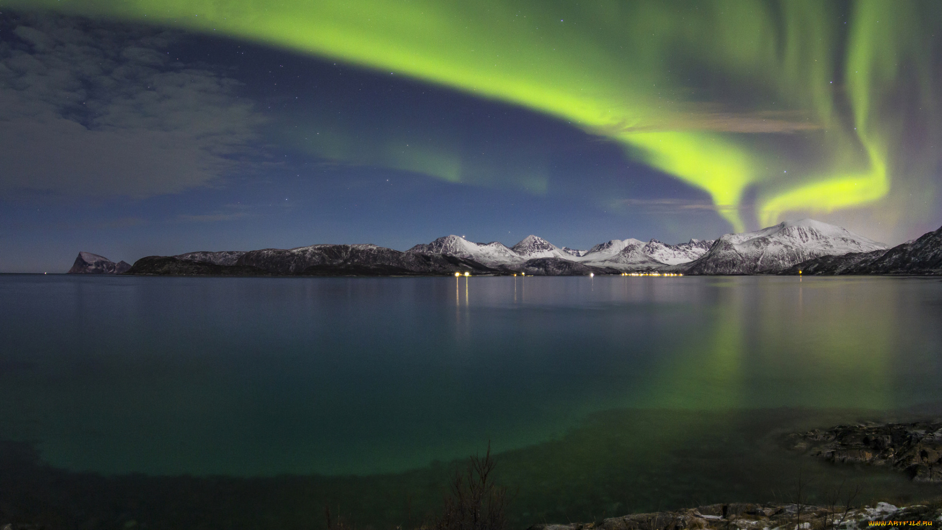 природа, северное, сияние, простор