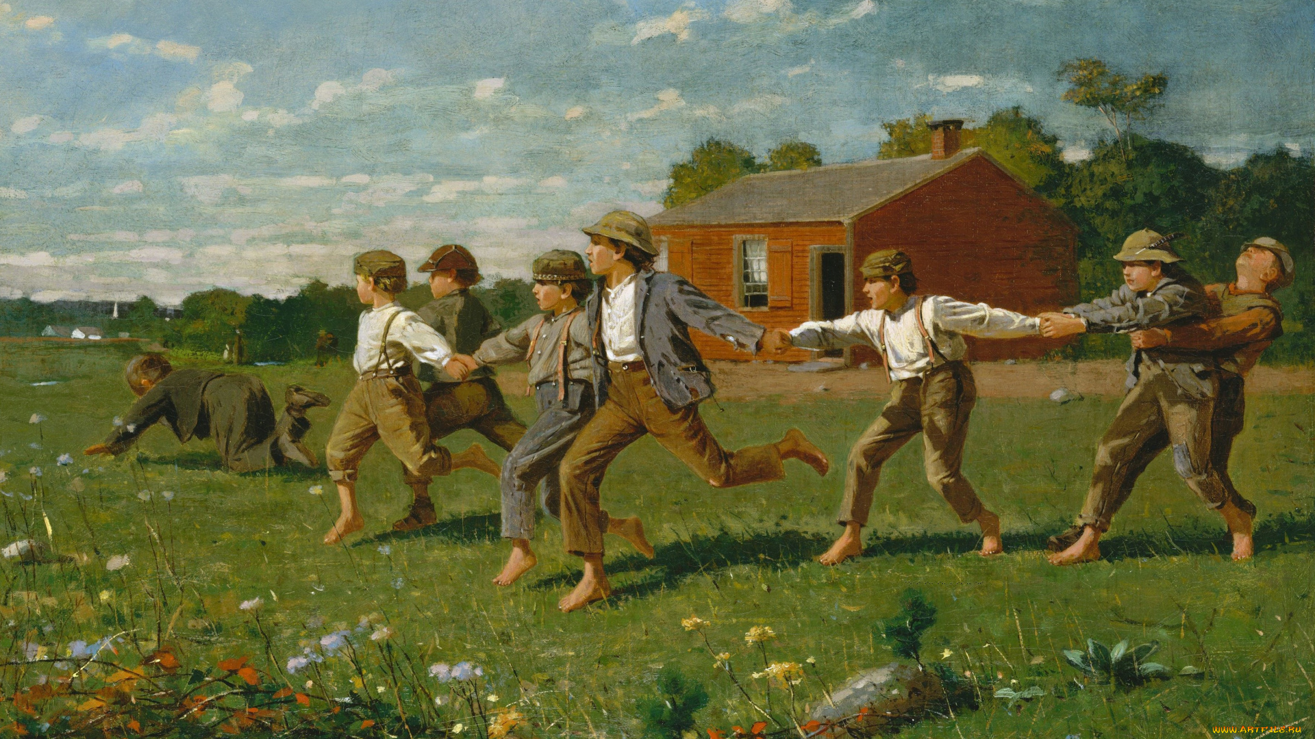 рисованное, живопись, картина, игра, привяжи, кнут, дети, winslow, homer, уинслоу, хомер