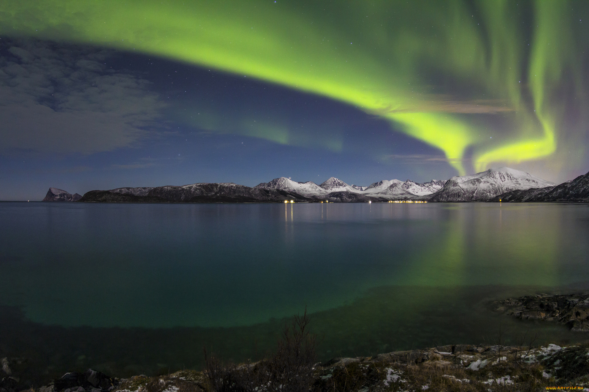 природа, северное, сияние, простор