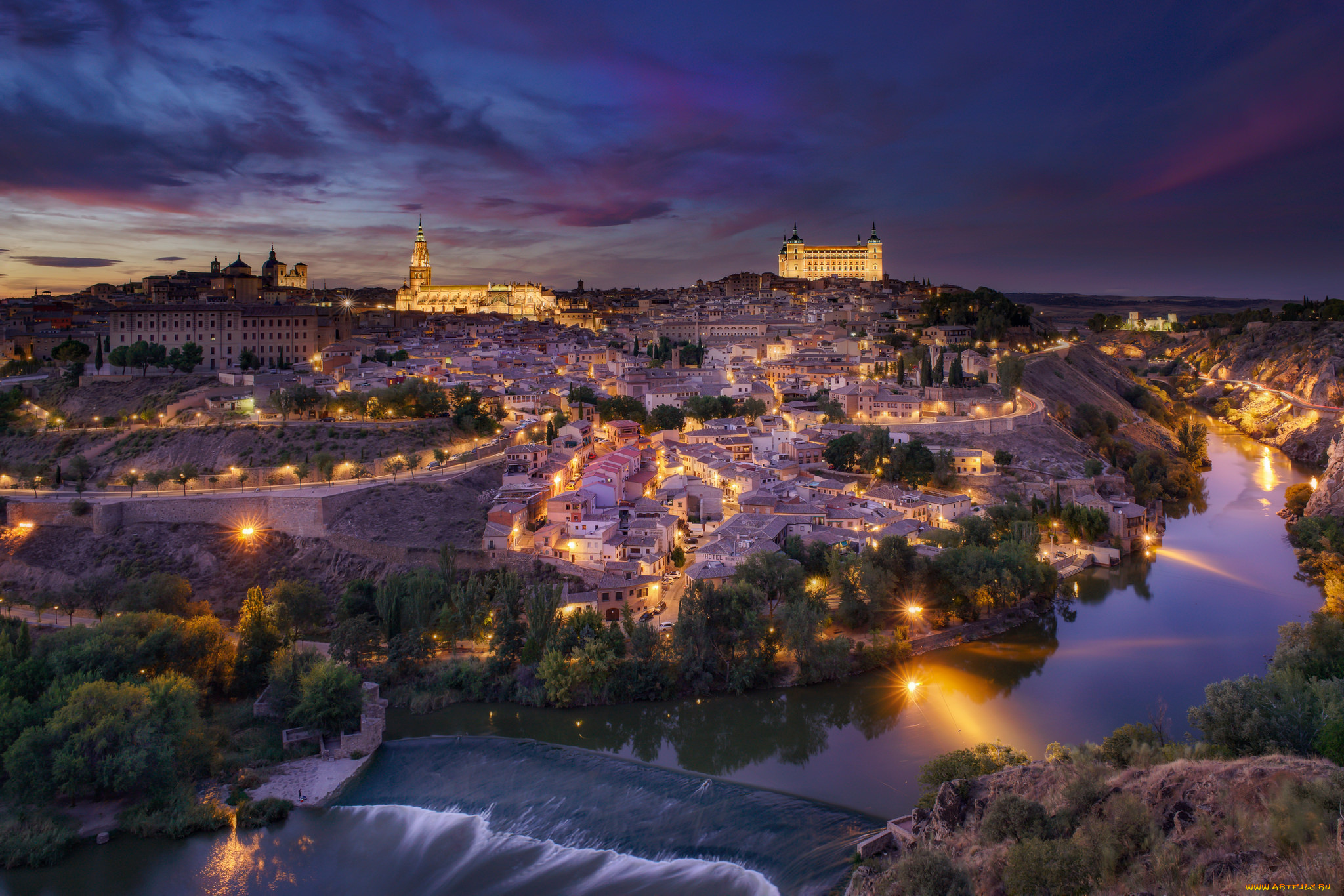 toledo, города, толедо, , испания, огни, ночь