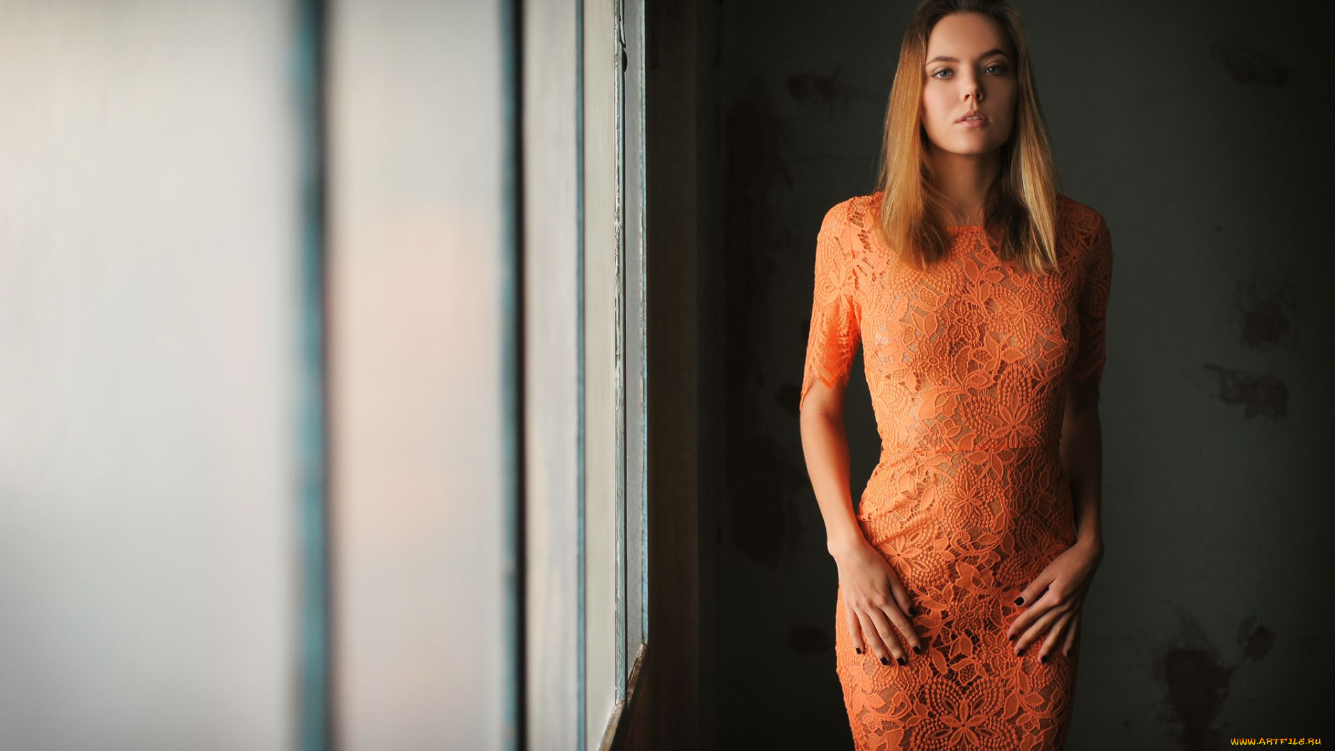 девушки, katya, clover, , катя, скаредина, оранжевое, платье, dani, fehr, девушка, длинные, волосы, katya, clover