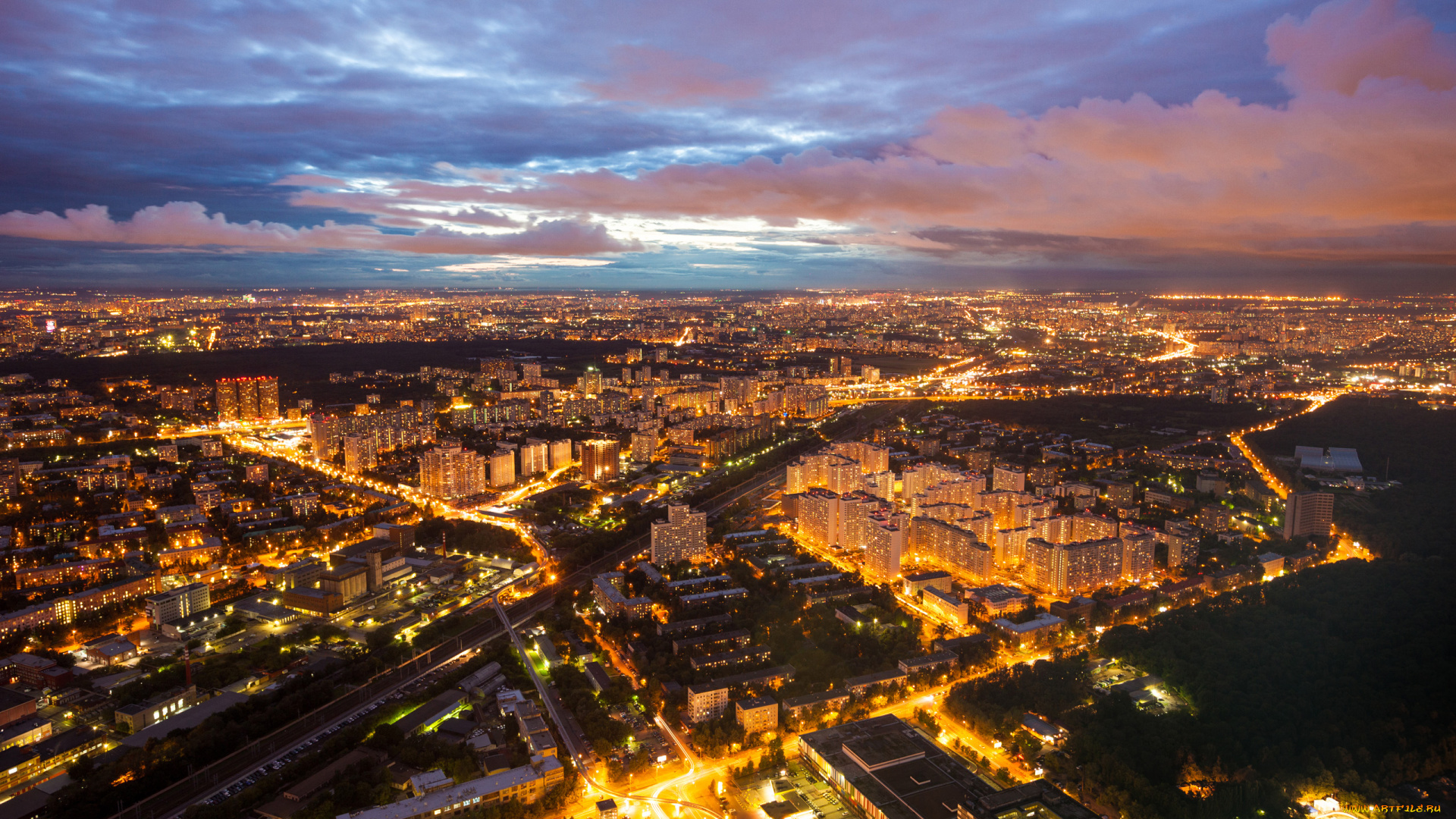 города, москва, , россия, небо, облака, панорама, огни