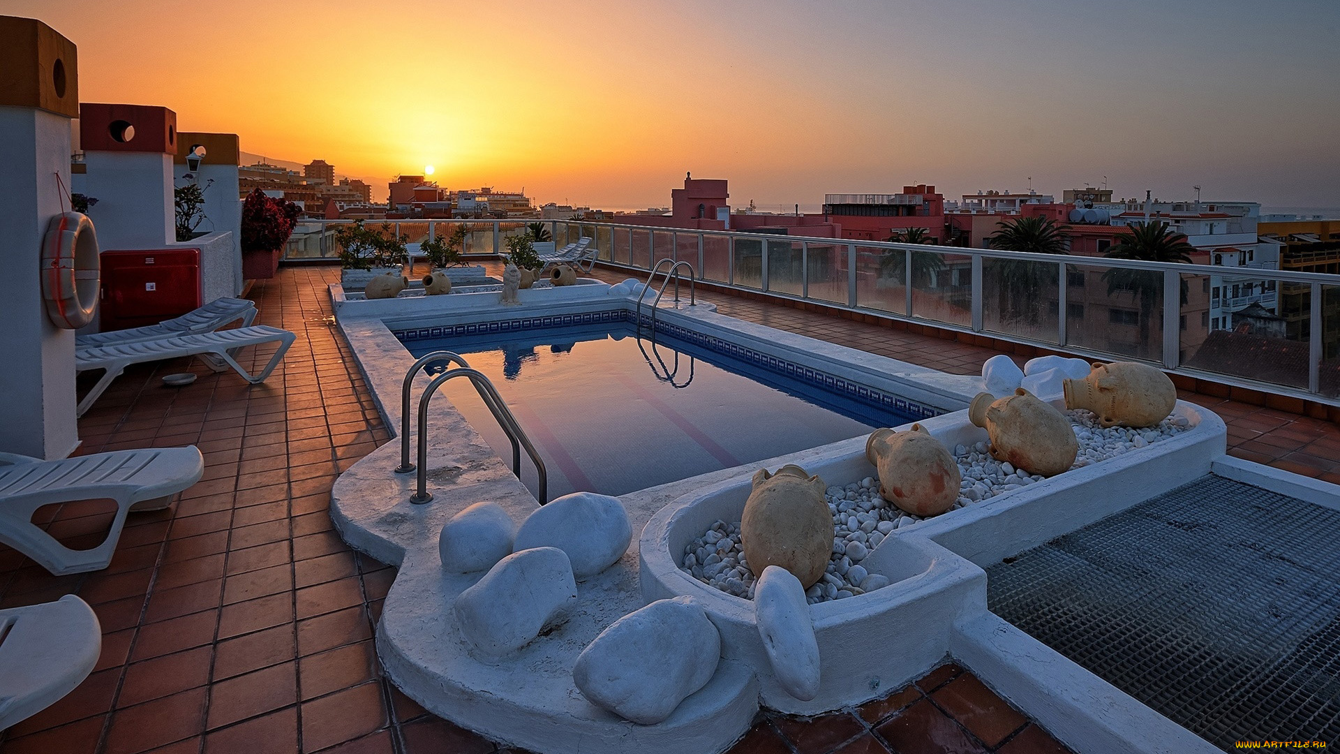 интерьер, бассейны, , открытые, площадки, терраса, бассейн, закат